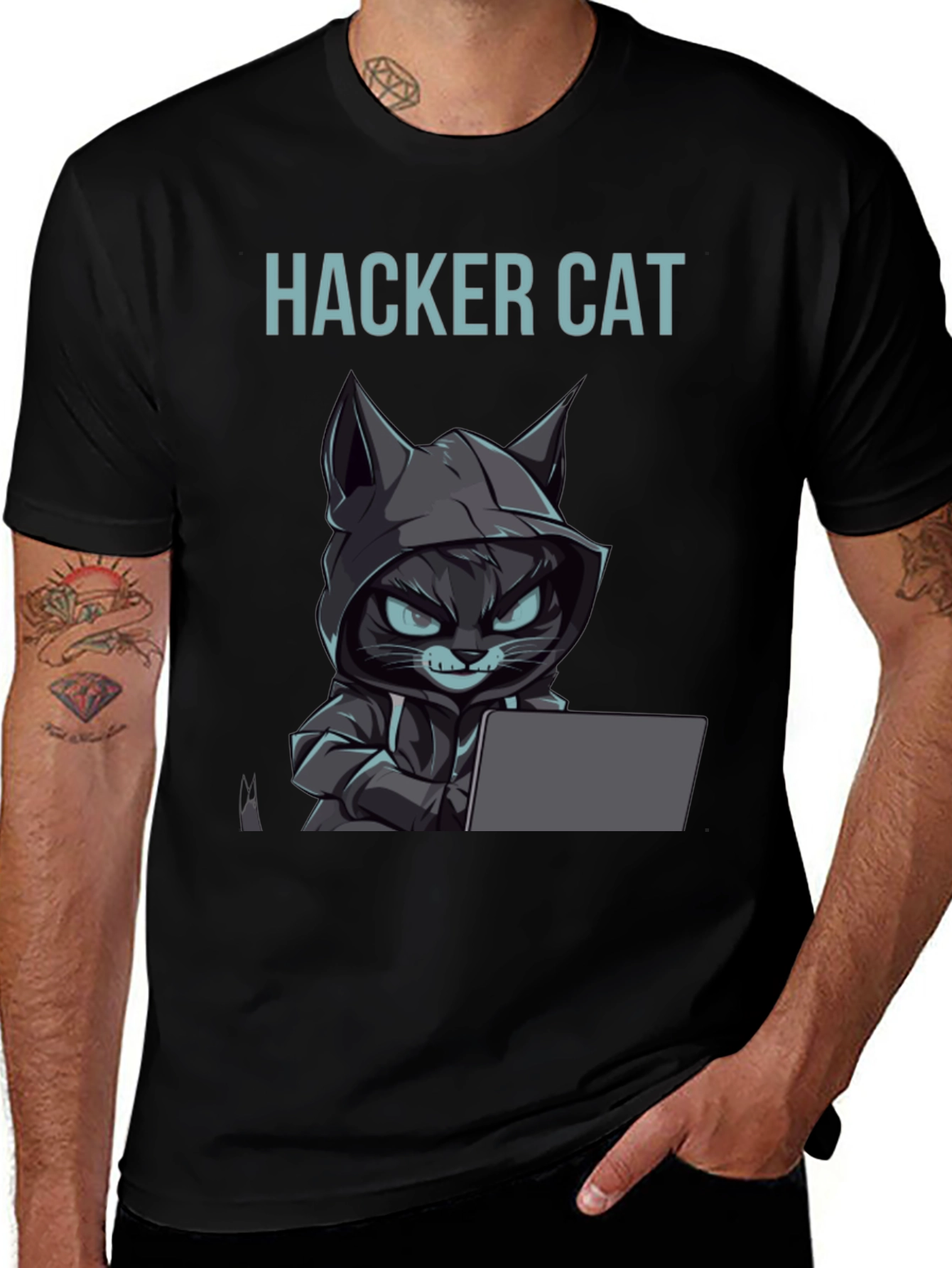 Hacker Cat Graphic T-Shirt - Tech Enthusiast Apparel