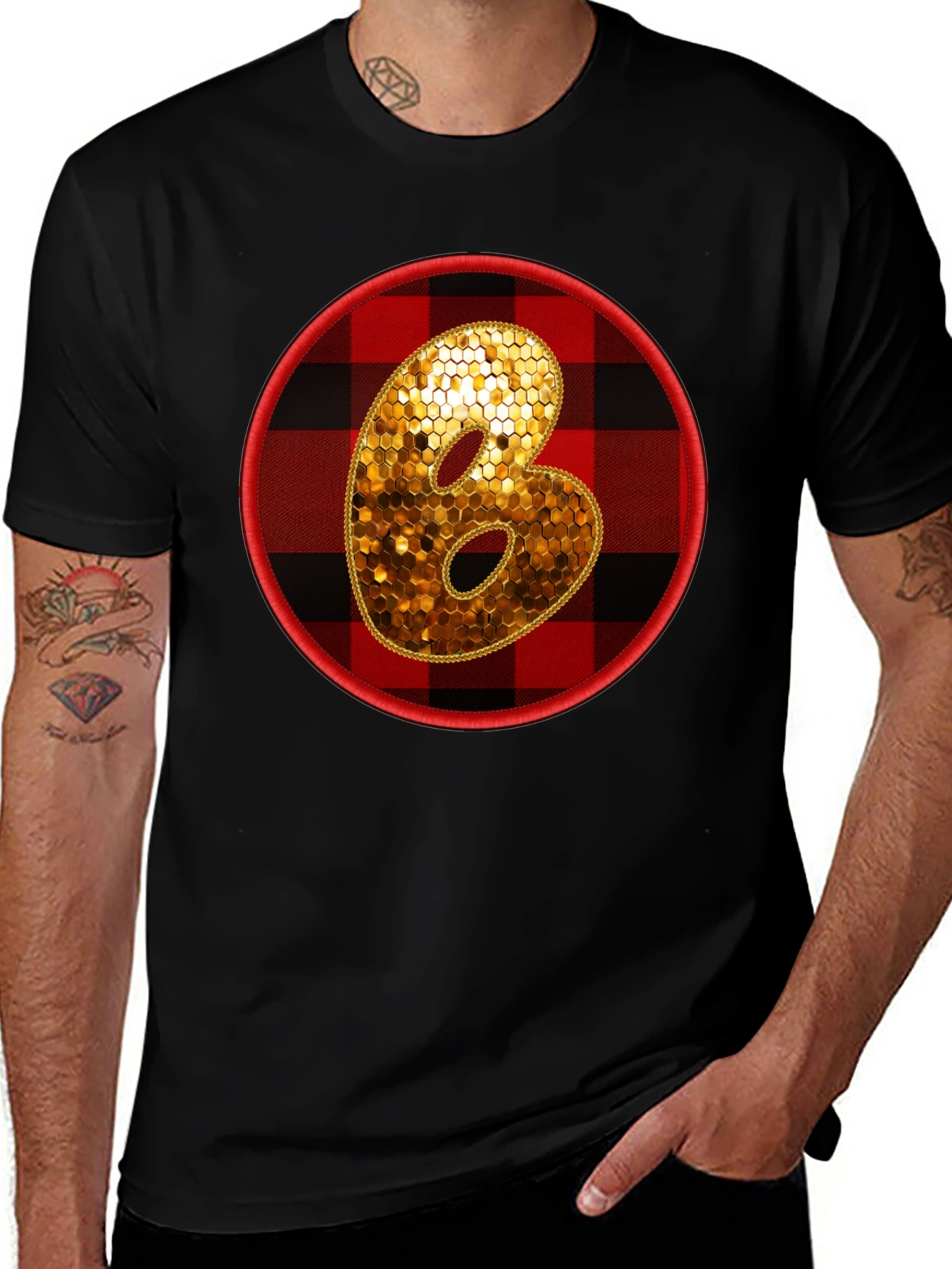 Variant 26 of Plaid Initial T-Shirt: Gold Glitter Letter B