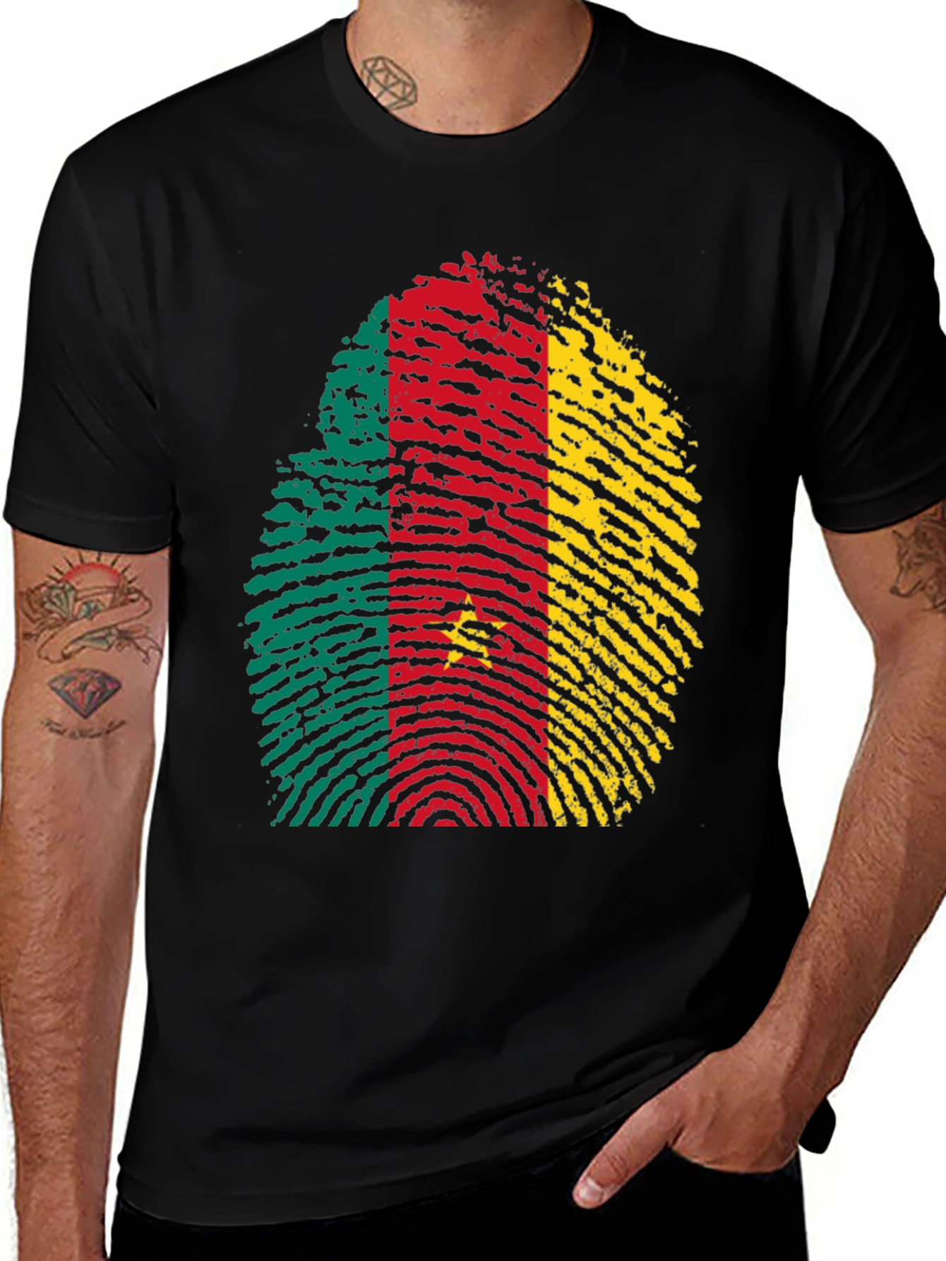 Variant 22 of Cameroon Flag Fingerprint Black T-Shirt