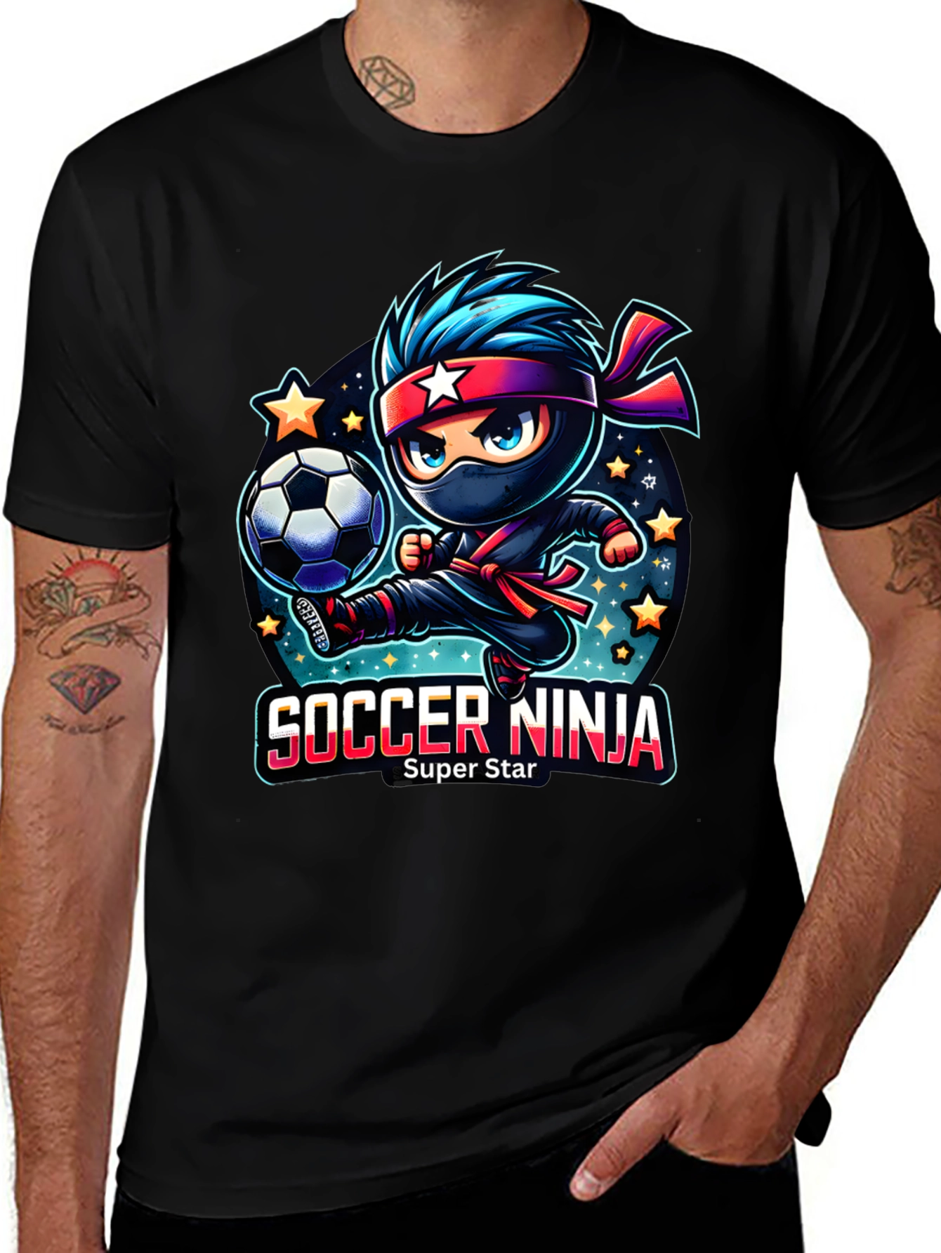 Variant 15 of Soccer Ninja T-Shirt - Super Star Cartoon Design