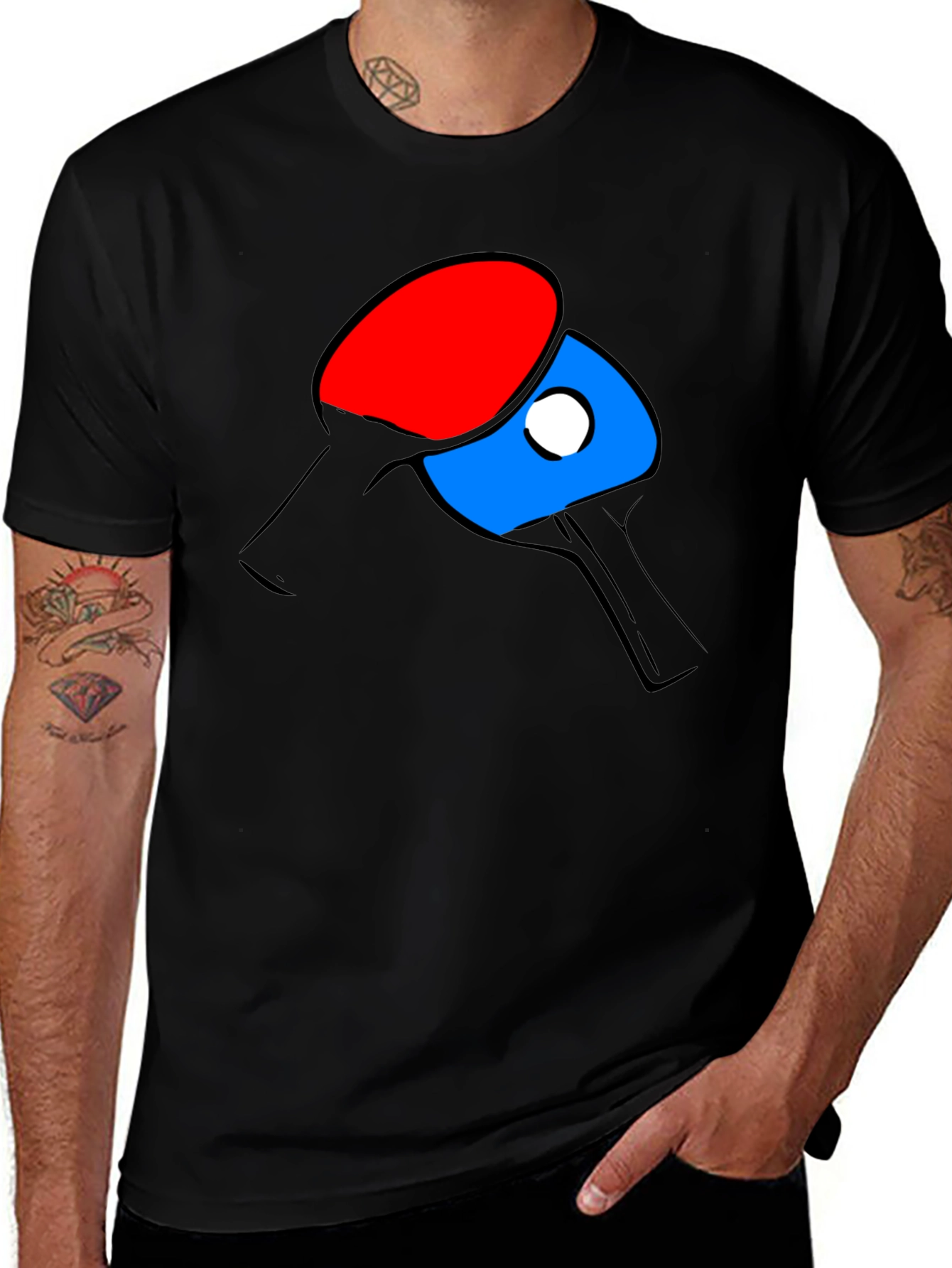 Ping Pong Paddles Graphic Tee - Black Cotton T-Shirt