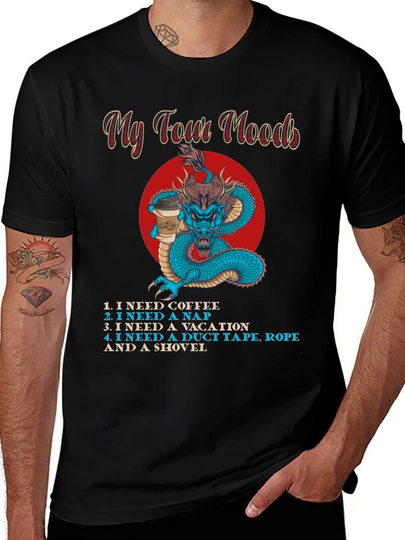 My Four Moods Graphic Tee - Funny Dragon Shirt