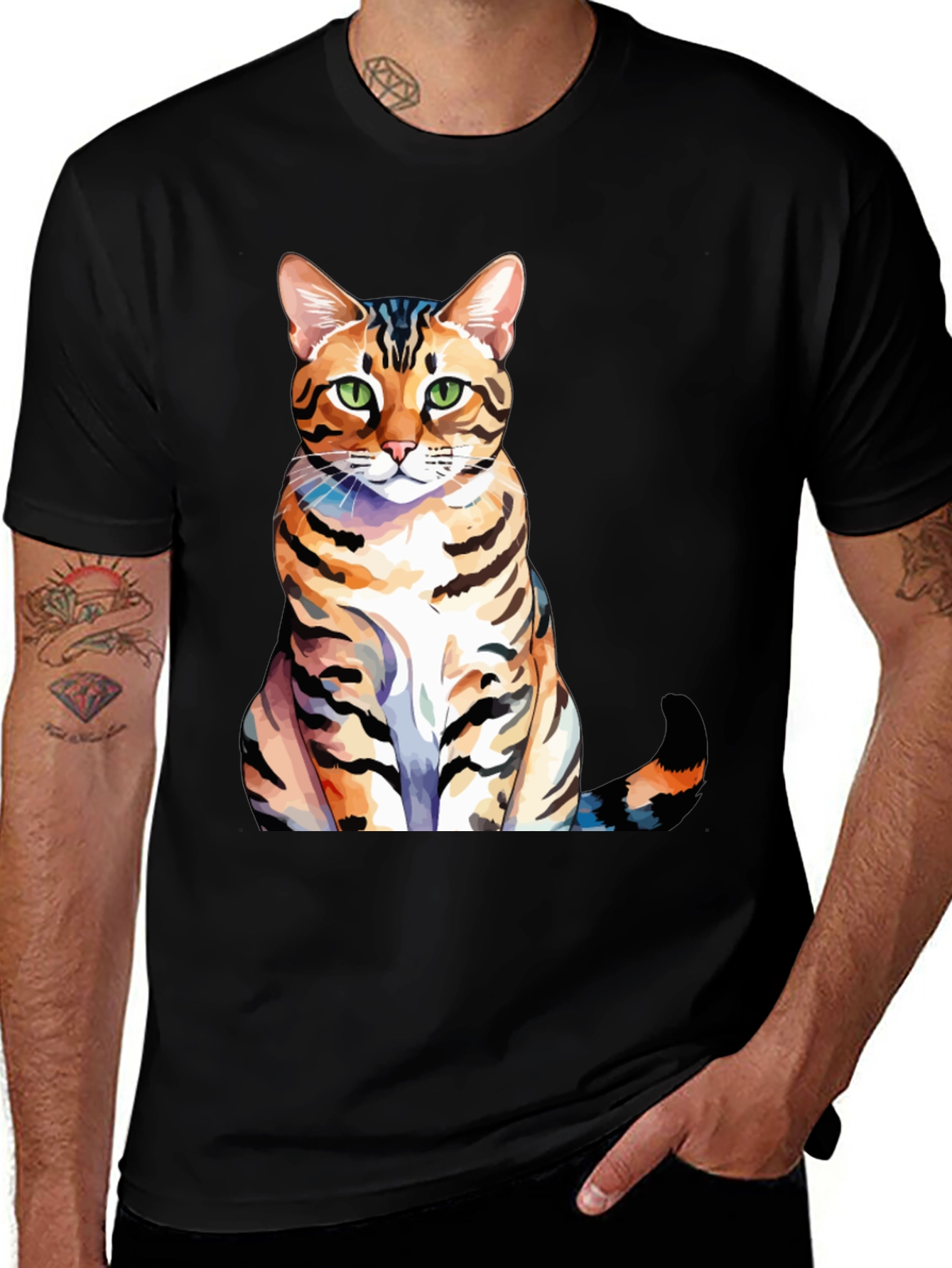 Variant 9 of Cat Lover T-Shirt - Bengal Cat Watercolor Art