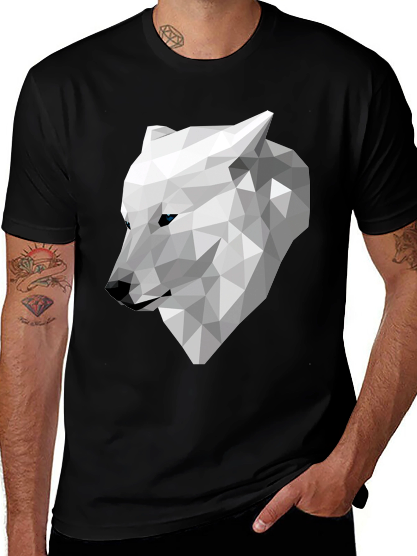 Variant 18 of Geometric Wolf Head Graphic Tee - Black