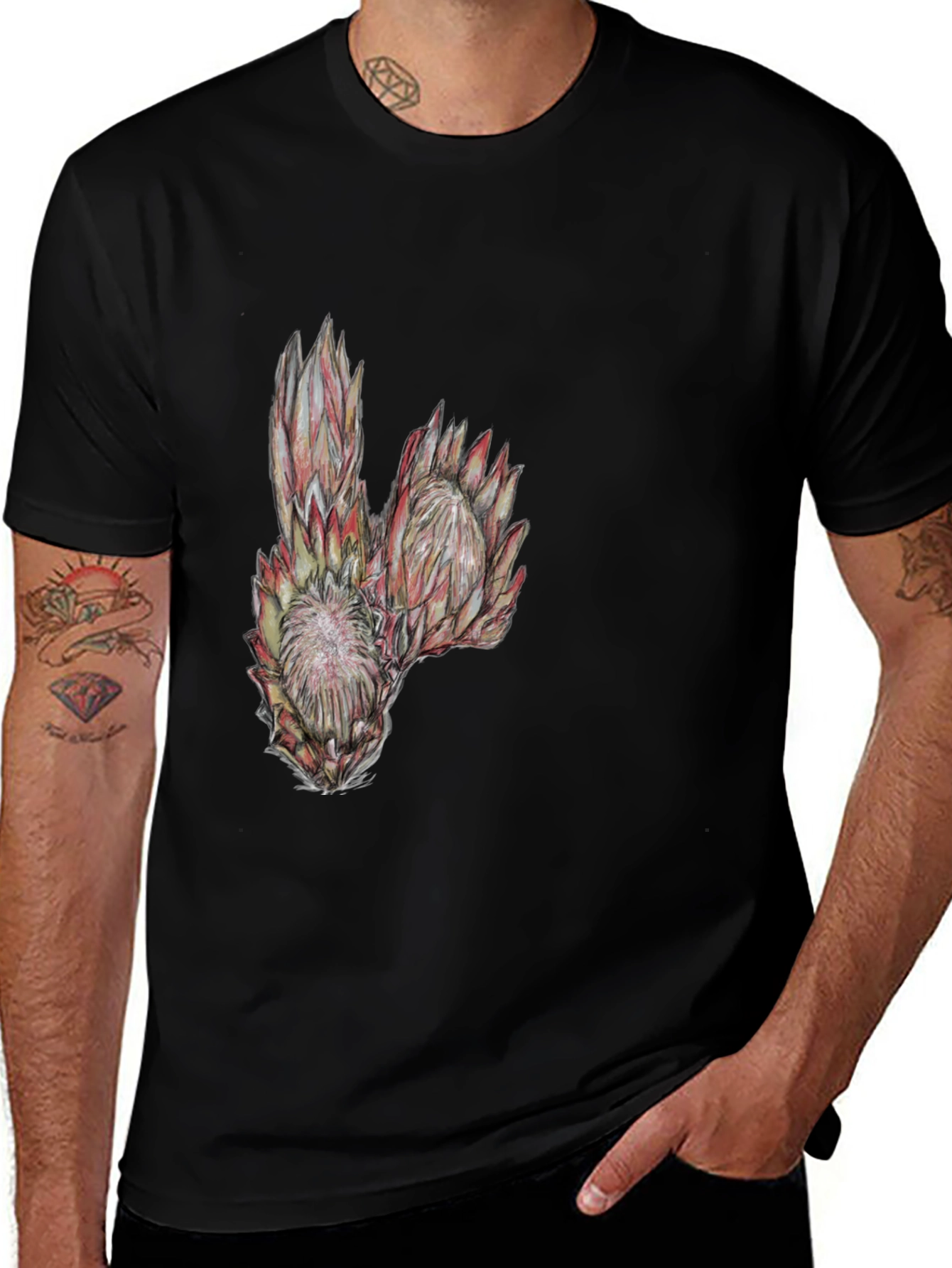 Variant 25 of Protea Flower Graphic Tee - Black Cotton T-Shirt