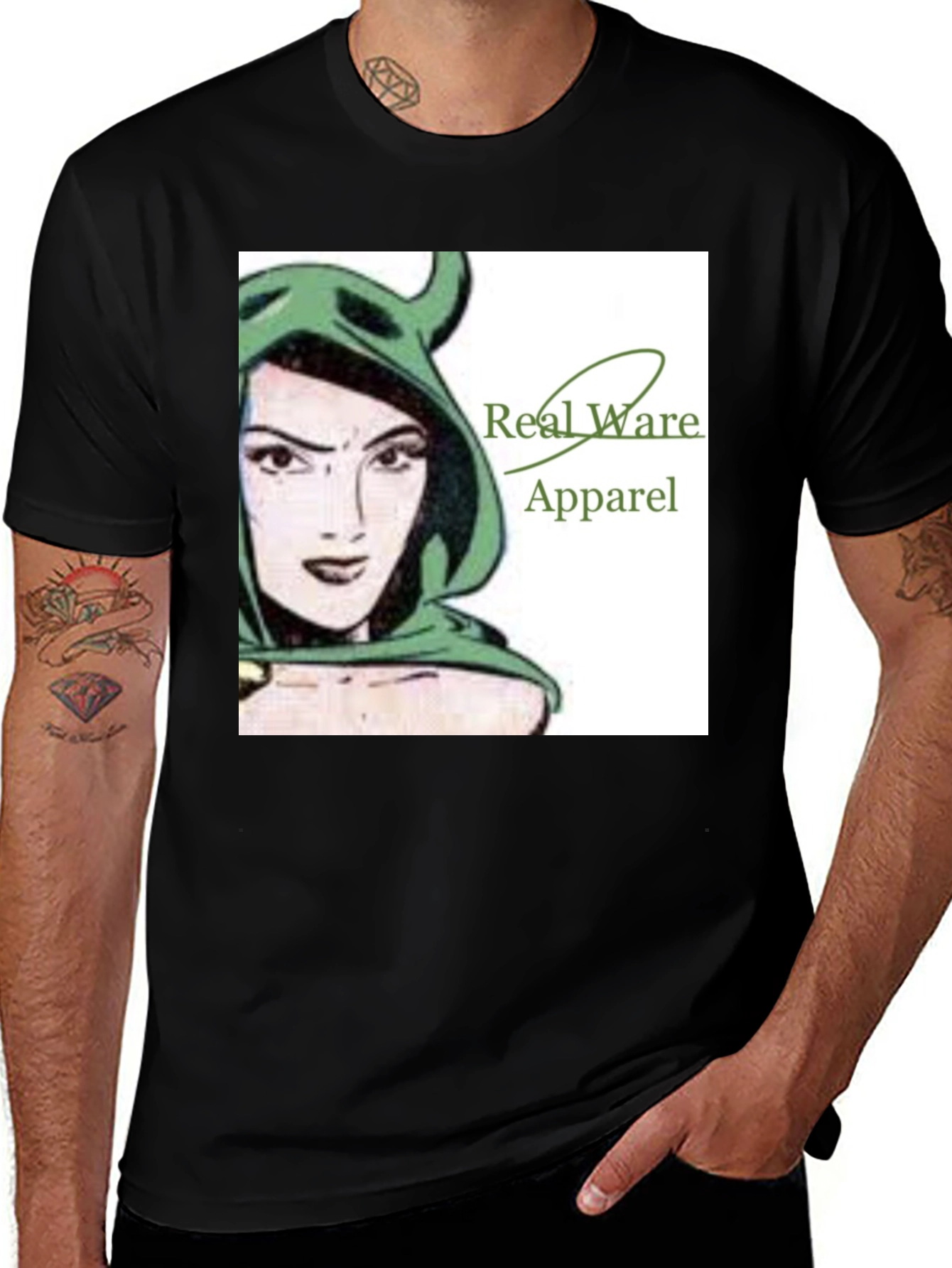 Variant 10 of Real Ware Apparel Black T-Shirt with Woman Graphic
