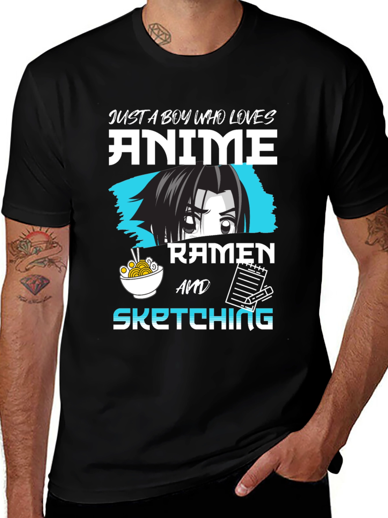 Variant 26 of Anime Ramen Sketching Graphic Tee - Just a Boy Who Loves