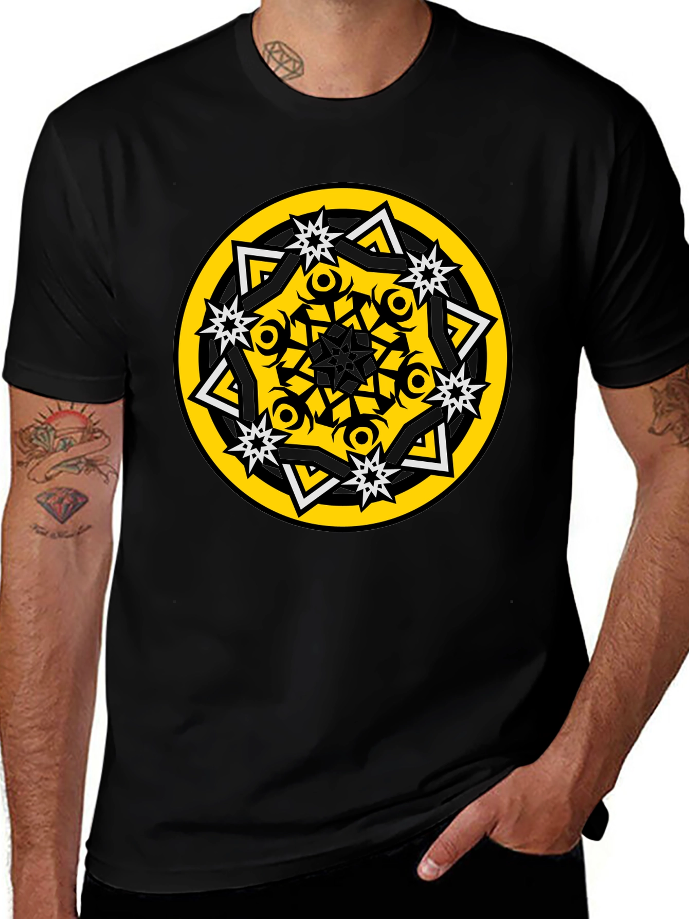 Geometric Circle Design Black T-Shirt