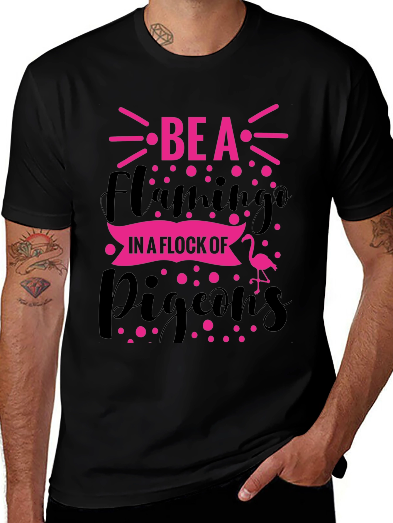 Variant 4 of Be a Flamingo Graphic Tee - Black T-Shirt