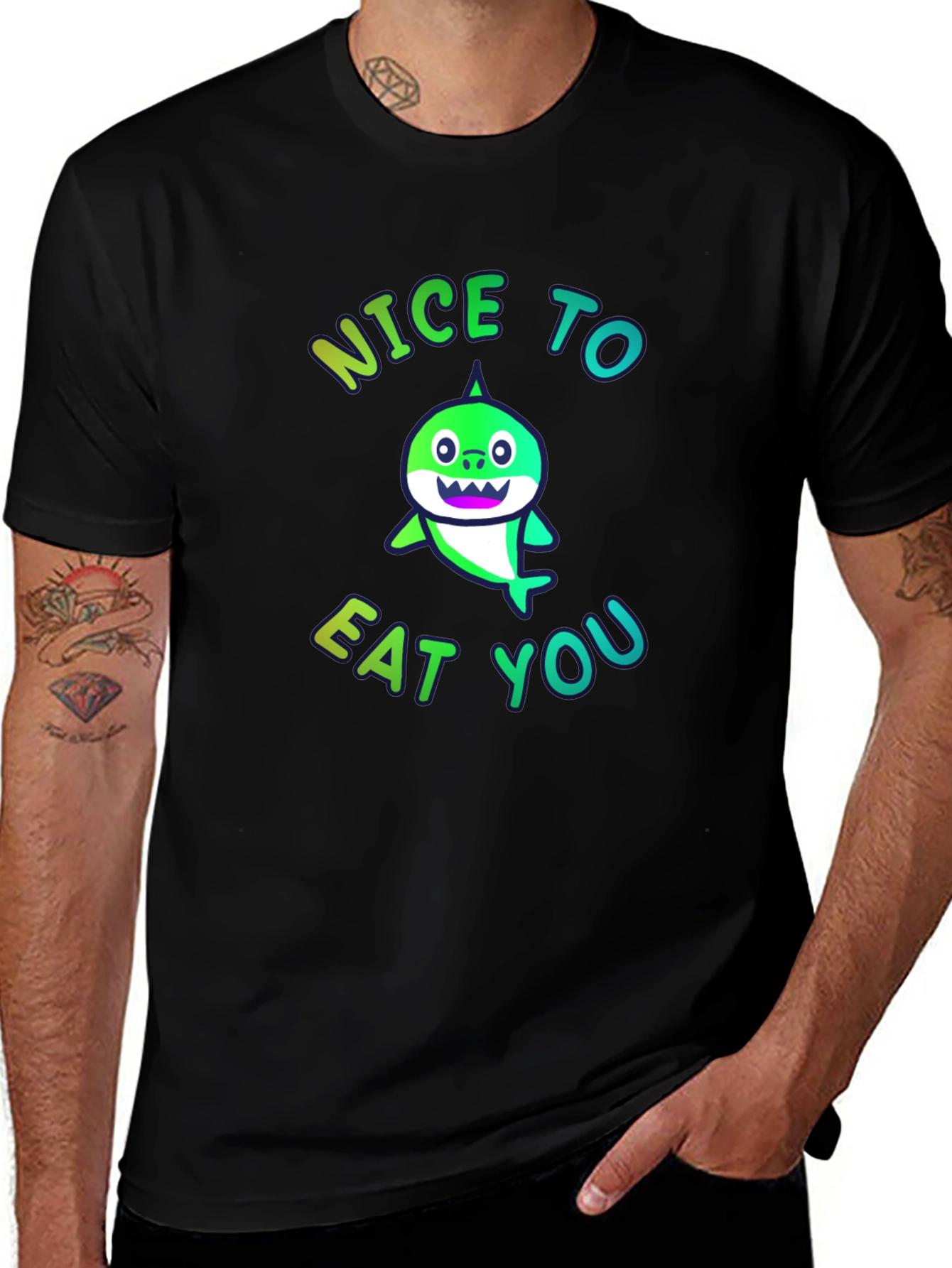 Variant 6 of Nice To Eat You Shark Black Graphic T-Shirt