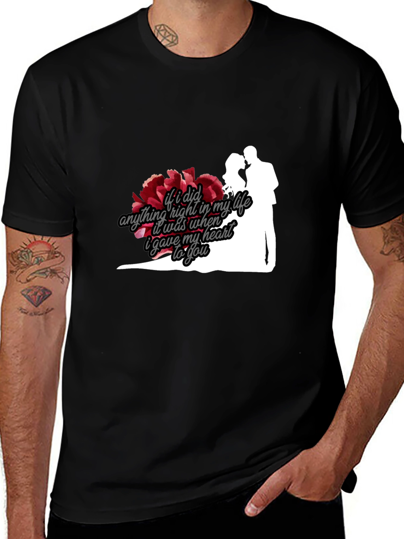 Black Romantic Couple Silhouette T-Shirt main image
