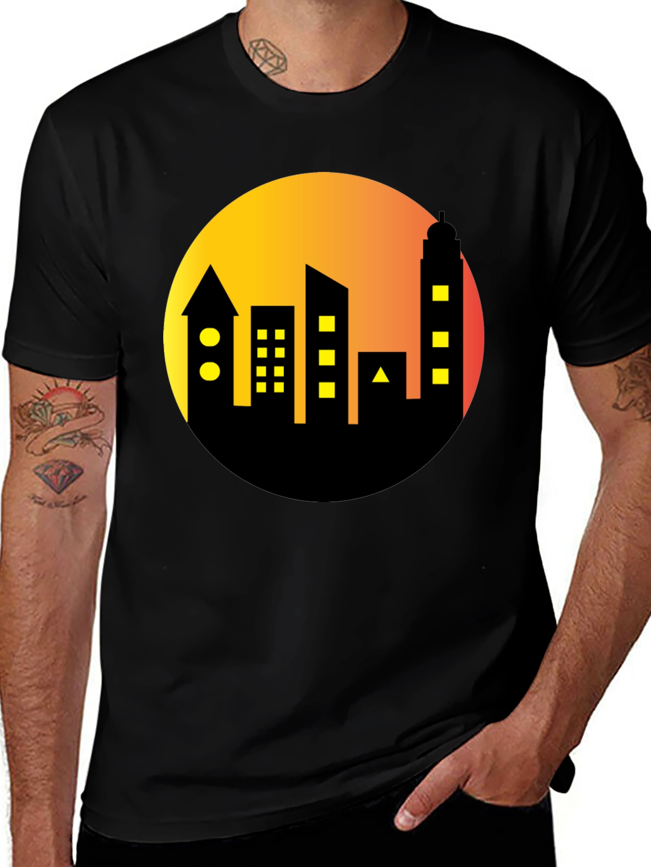 Variant 22 of Cityscape Silhouette Graphic Tee - Black