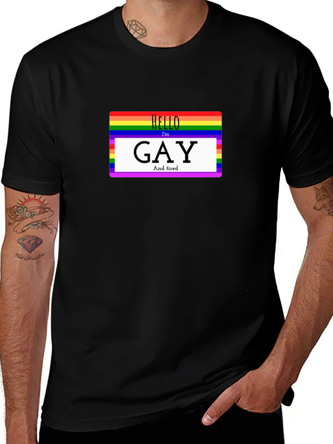 Variant 11 of Gay and Tired T-Shirt - Prideful and Relaxed