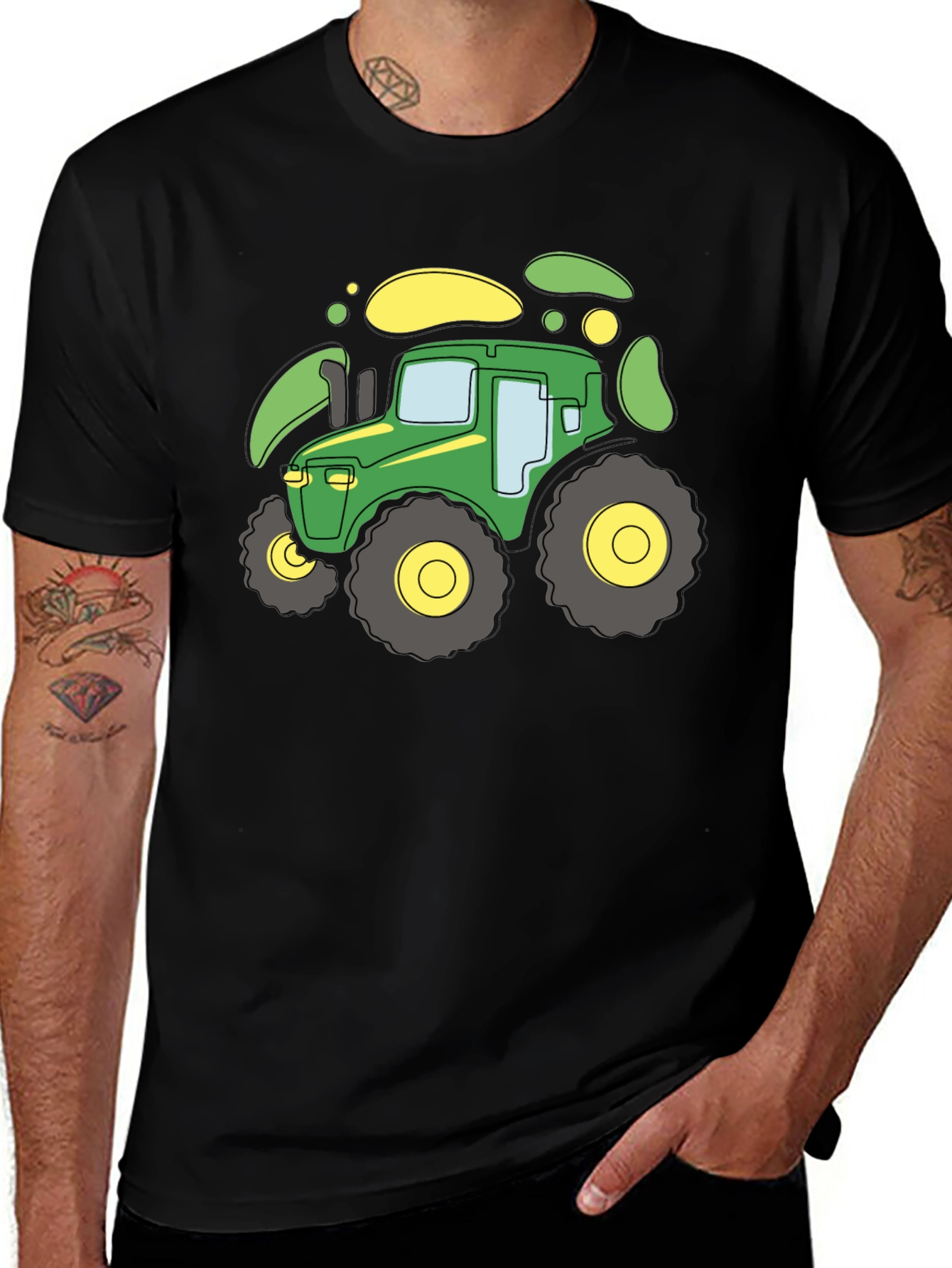 Variant 23 of Cartoon Tractor Graphic T-Shirt - Black