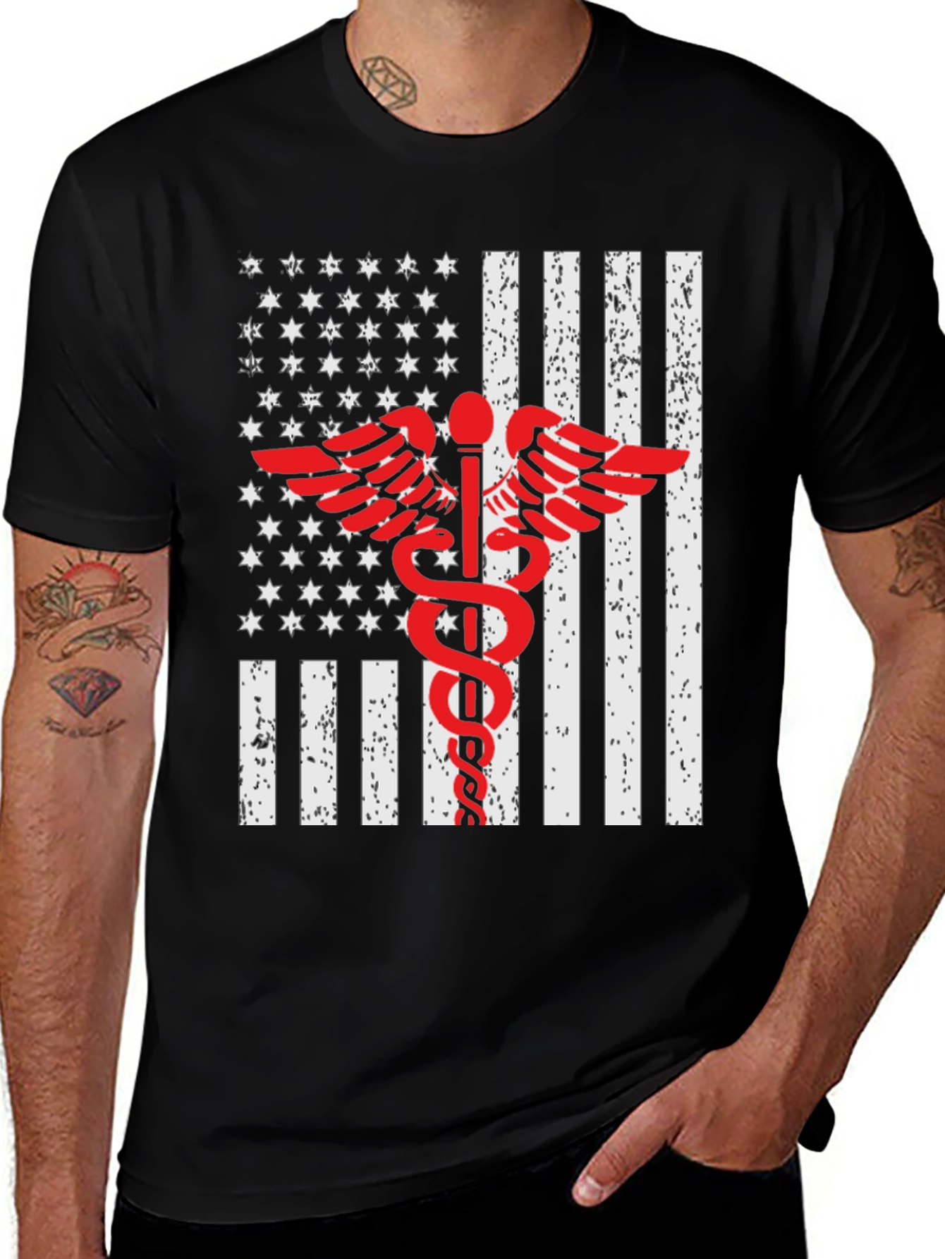 Variant 19 of Patriotic Medical T-Shirt - American Flag Caduceus
