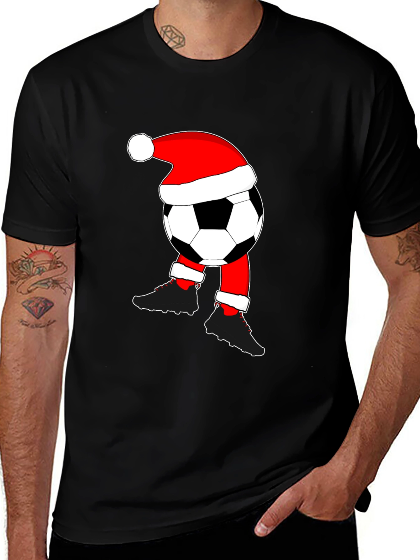 Soccer Ball Santa Hat Christmas T-Shirt
