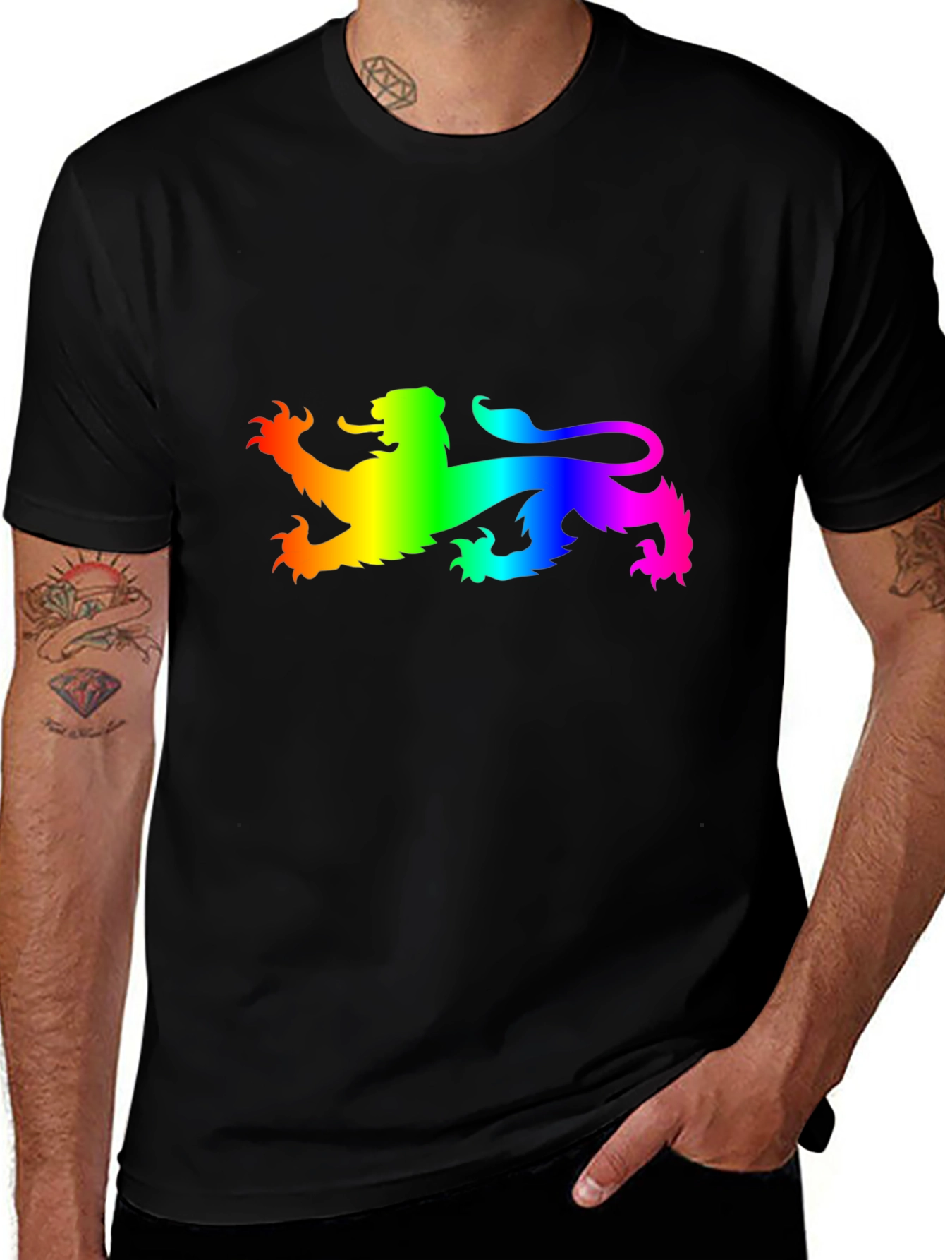 Variant 30 of Rainbow Lion Graphic Black T-Shirt
