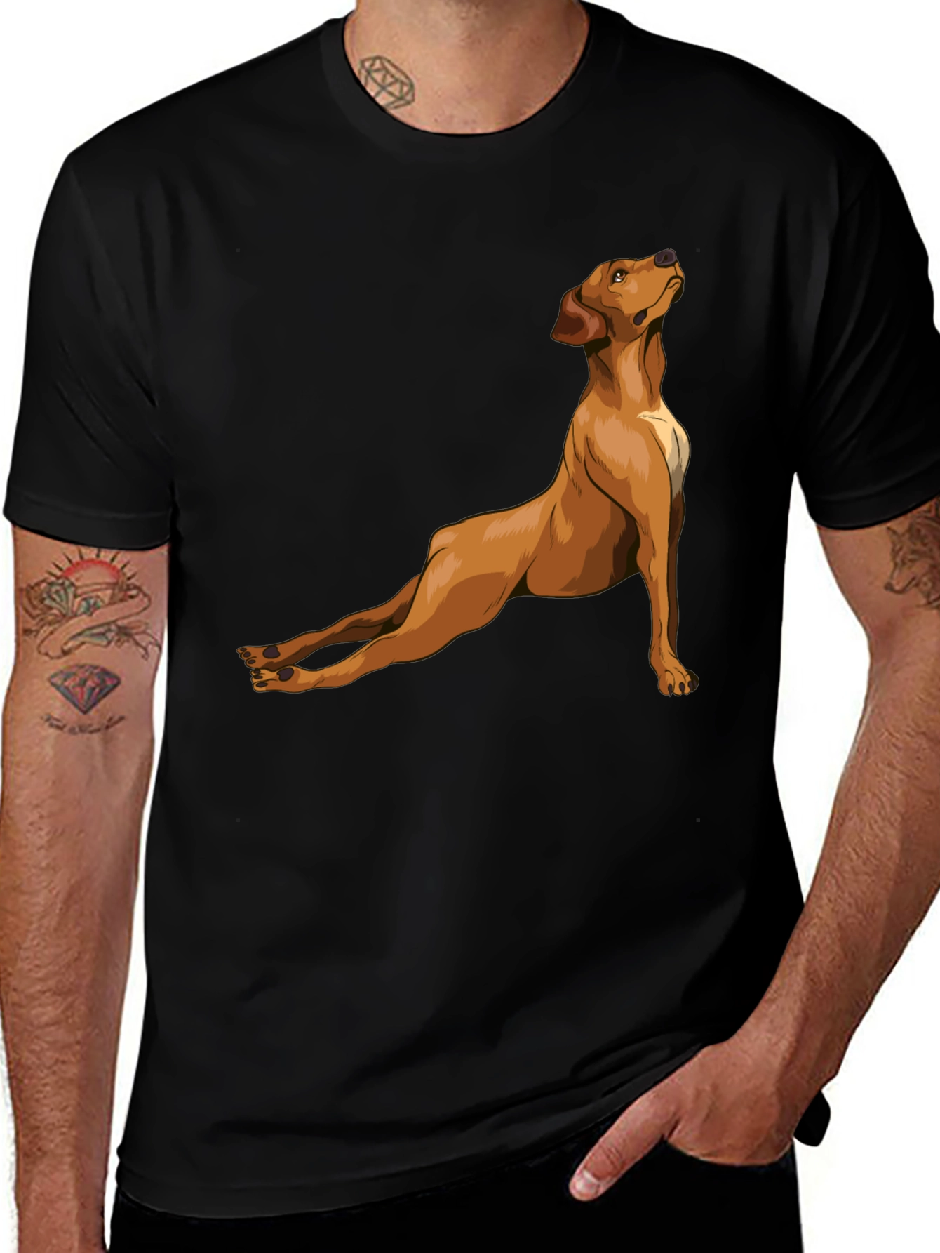 Variant 3 of Dog Yoga Pose Graphic Tee - Black Cotton T-Shirt