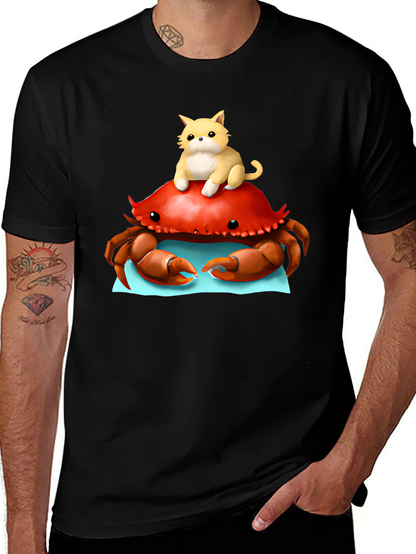 Variant 18 of Crab & Cat Graphic Tee - Unique Black T-Shirt
