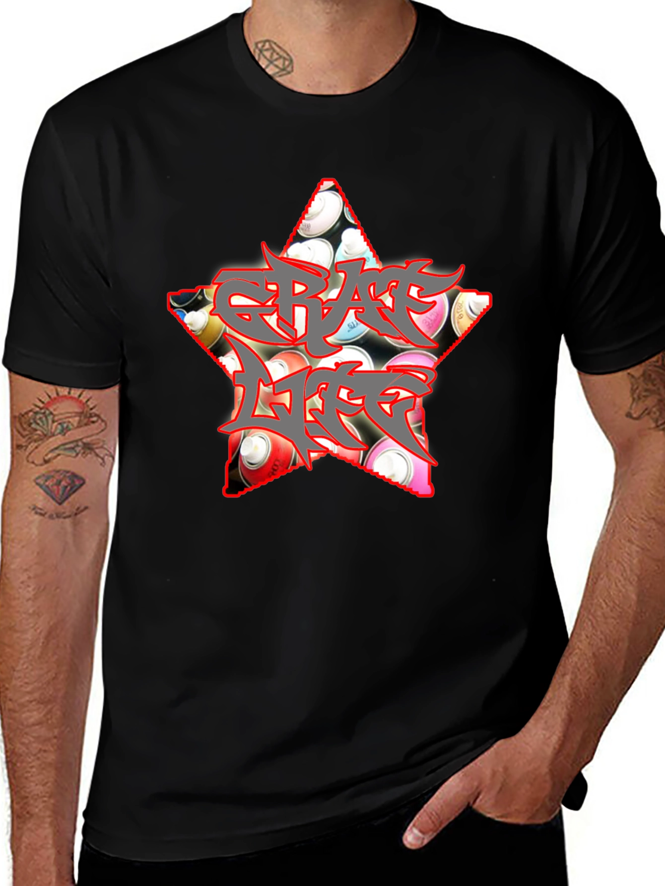 Black Graffiti Life Star T-Shirt - Unique Graphic Tee main image