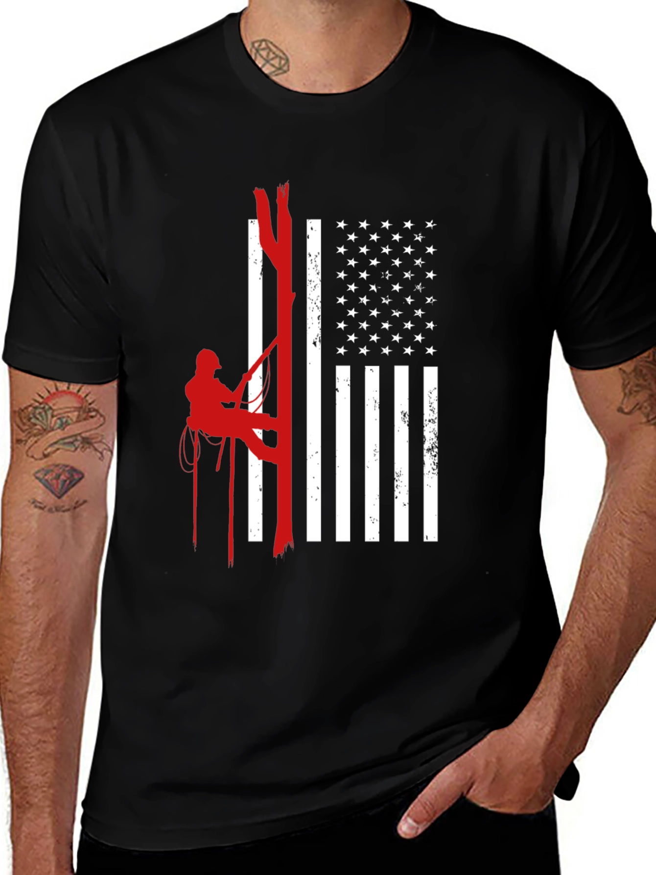 Variant 17 of Arborist American Flag T-Shirt - Tree Climber Tee