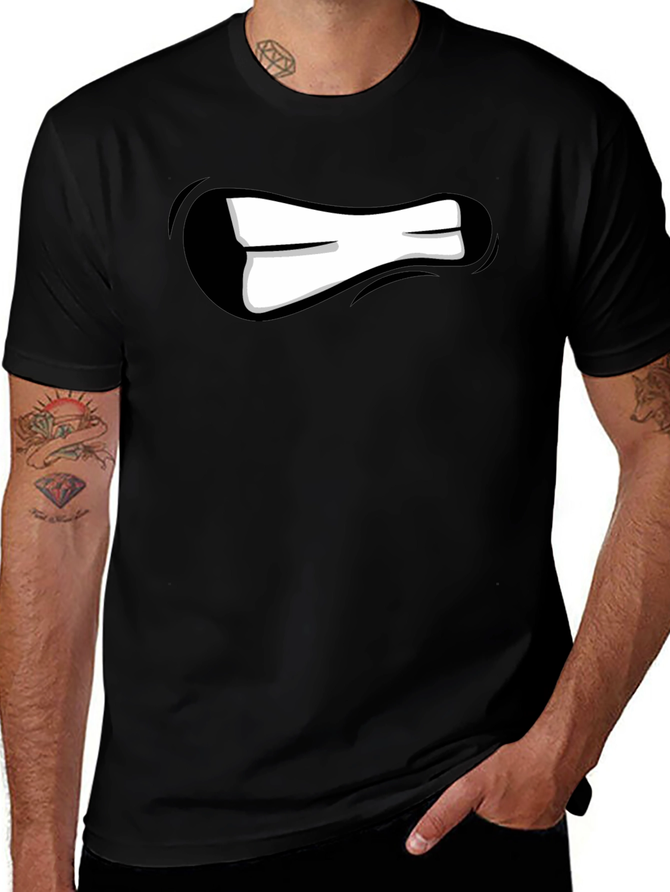 Variant 8 of Cartoon Mouth Graphic Black T-Shirt