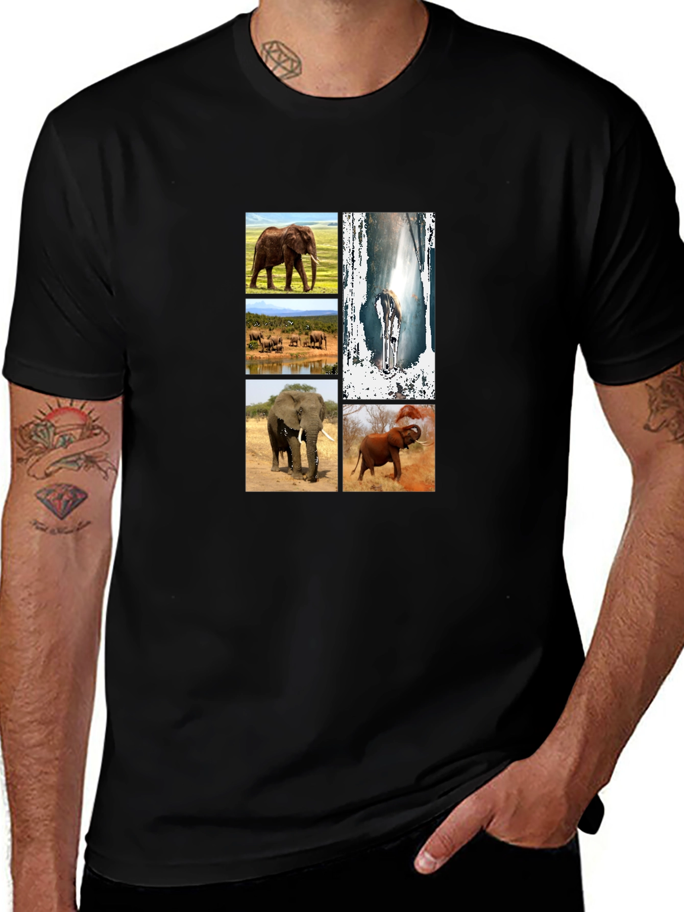 Variant 19 of Elephant Collage Black Graphic T-Shirt