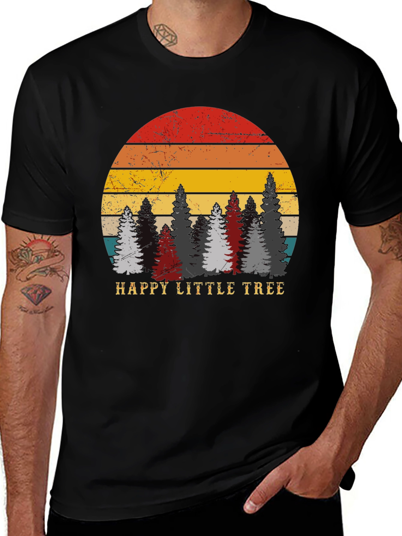 Variant 26 of Happy Little Trees T-Shirt - Vintage Sunset Design