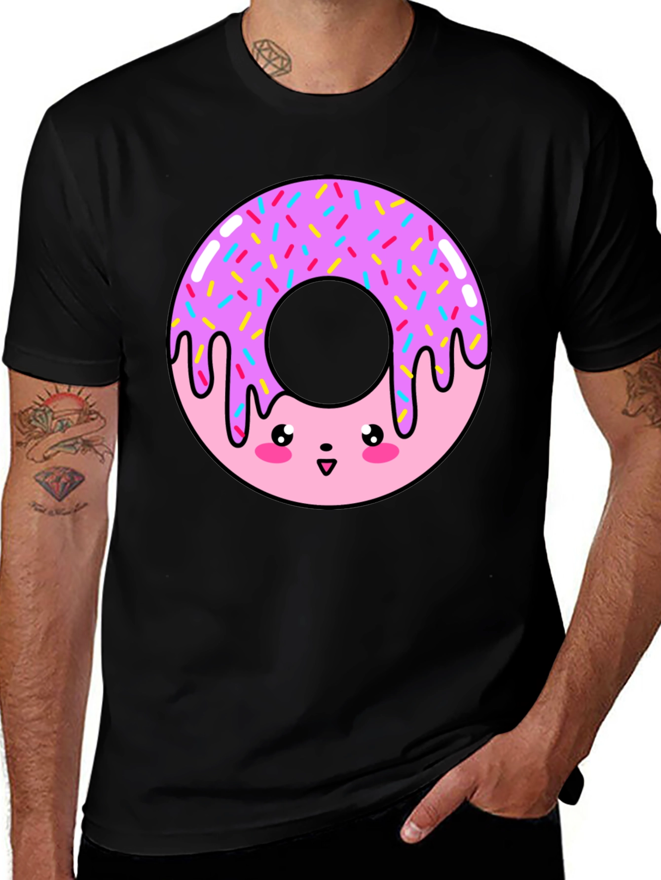 Variant 7 of Cute Donut Graphic T-Shirt - Black Cotton Tee