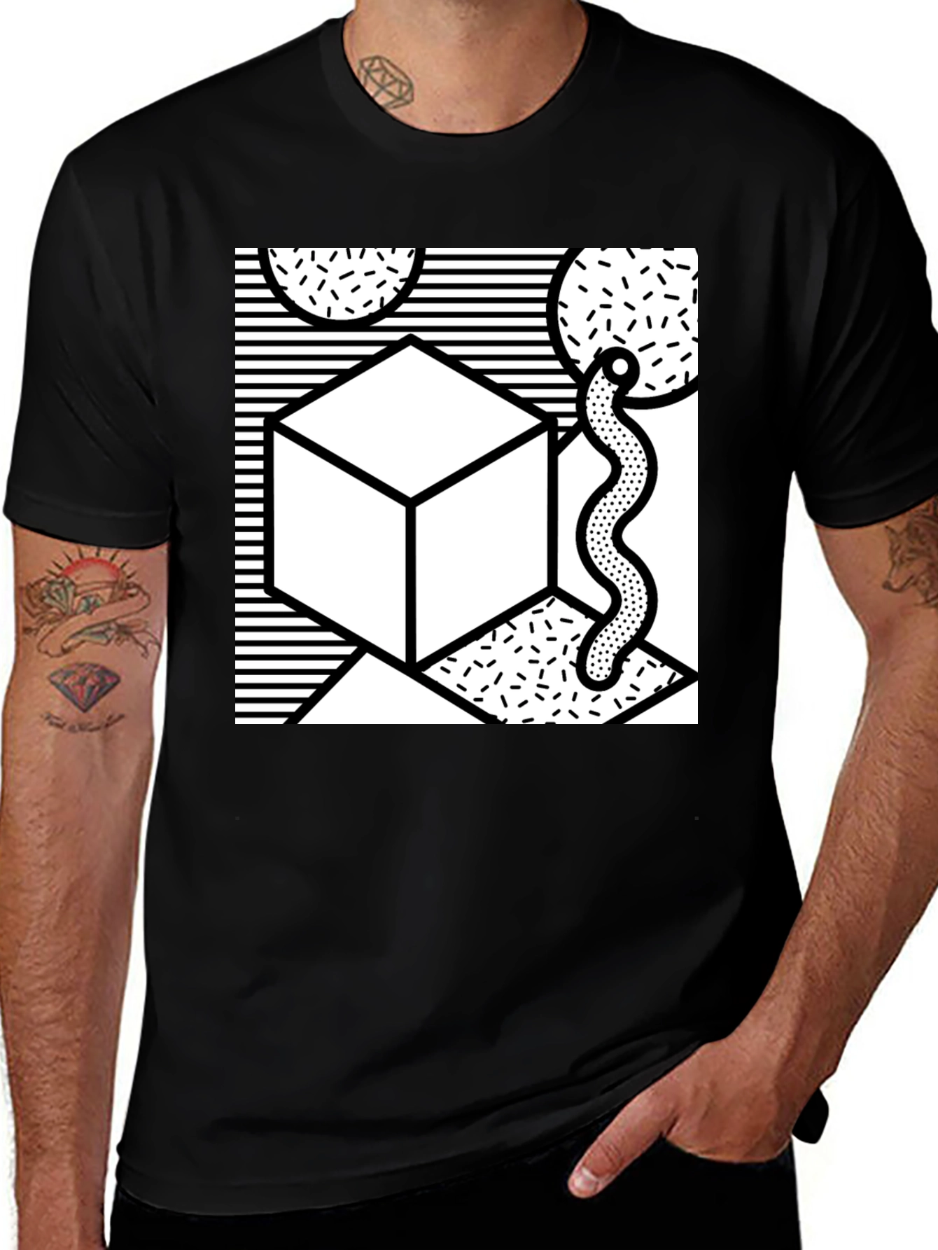 Variant 12 of Geometric Pattern Black Tee