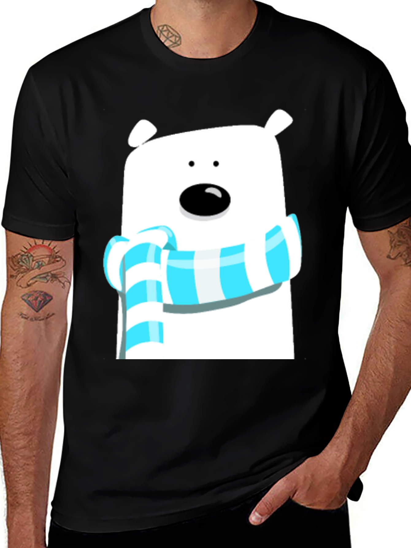 Variant 2 of Bear Scarf Graphic Tee - Cute Black T-Shirt