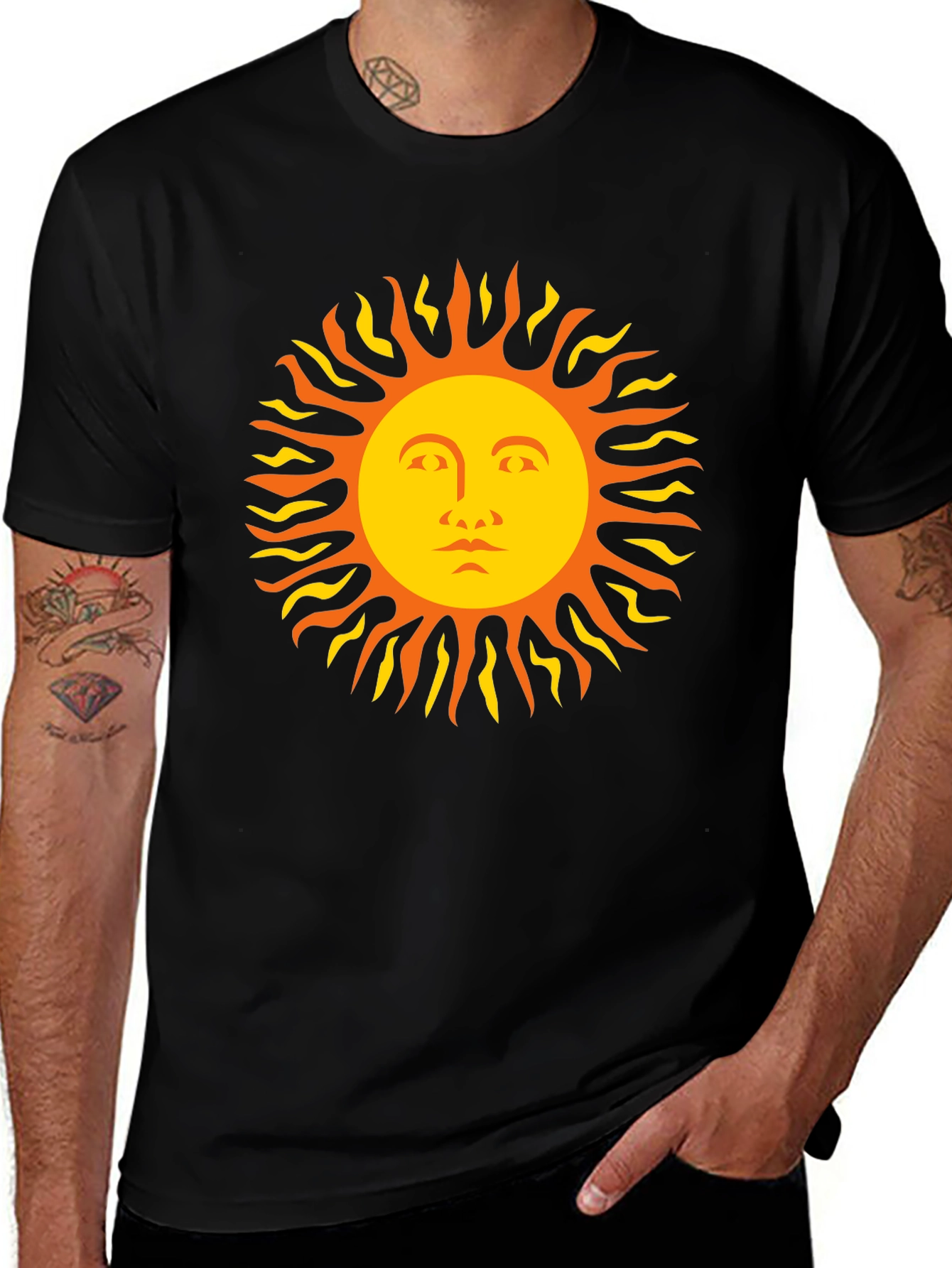 Variant 8 of Sun Face Graphic Tee - Black Cotton T-Shirt