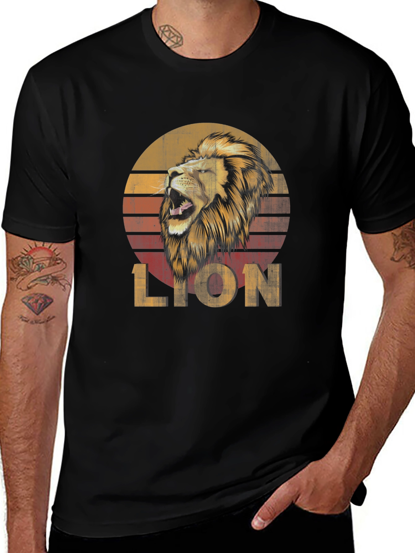 Variant 25 of Retro Lion Graphic T-Shirt - Vintage Sunset Style