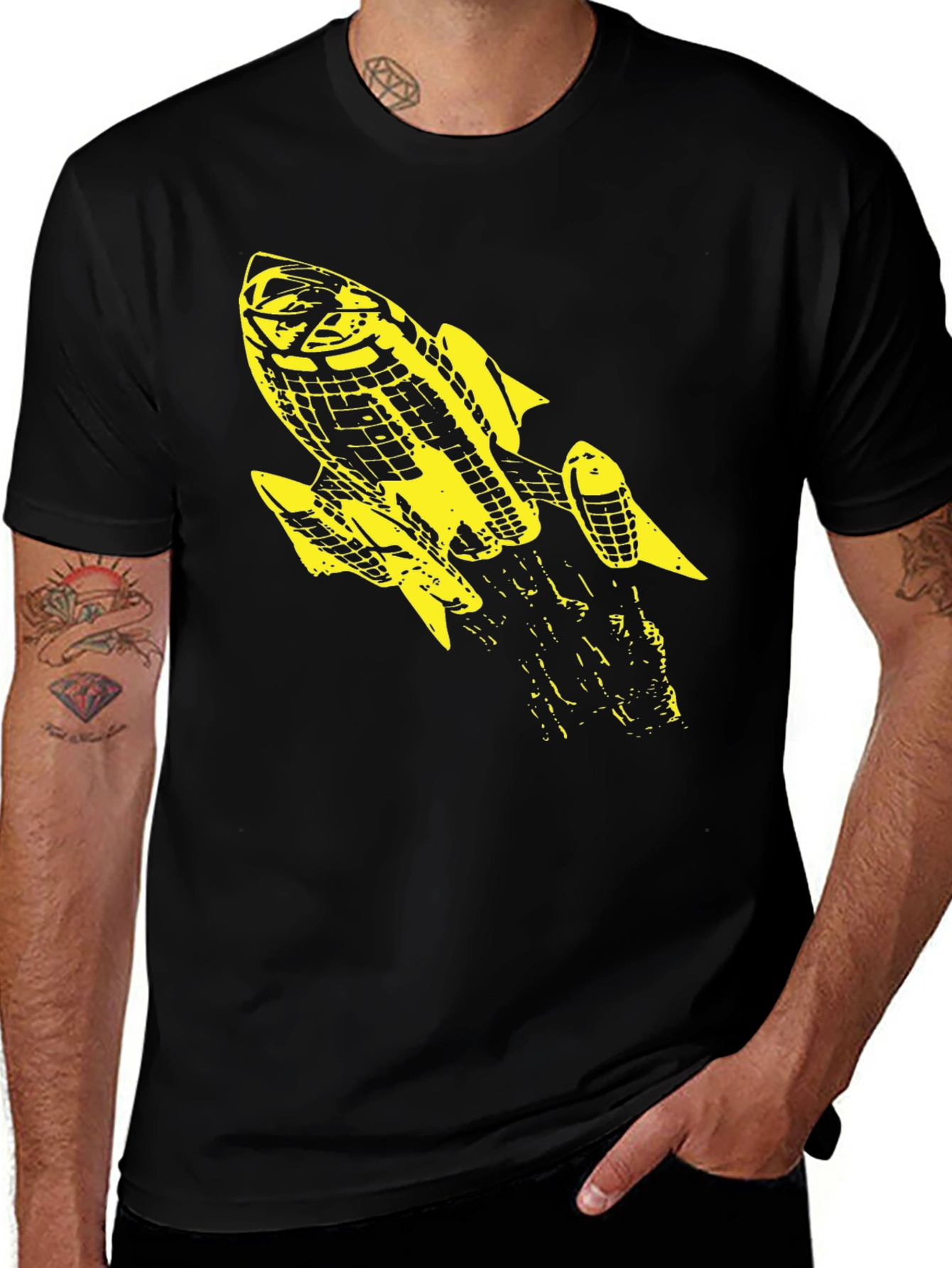 Variant 14 of Retro Rocket Graphic Tee - Black Cotton T-Shirt