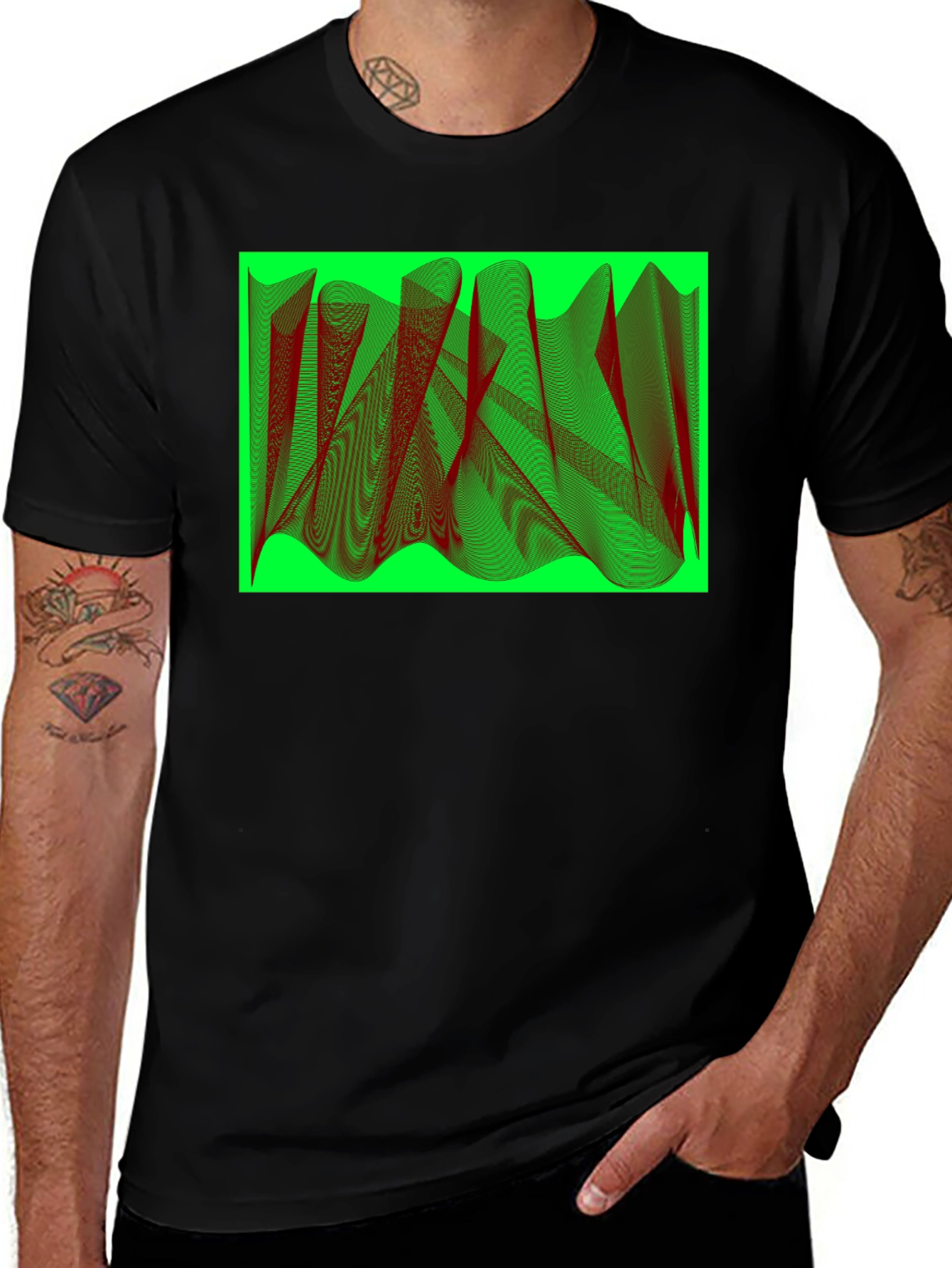 Variant 11 of Abstract Graphic Tee - Green & Red Design