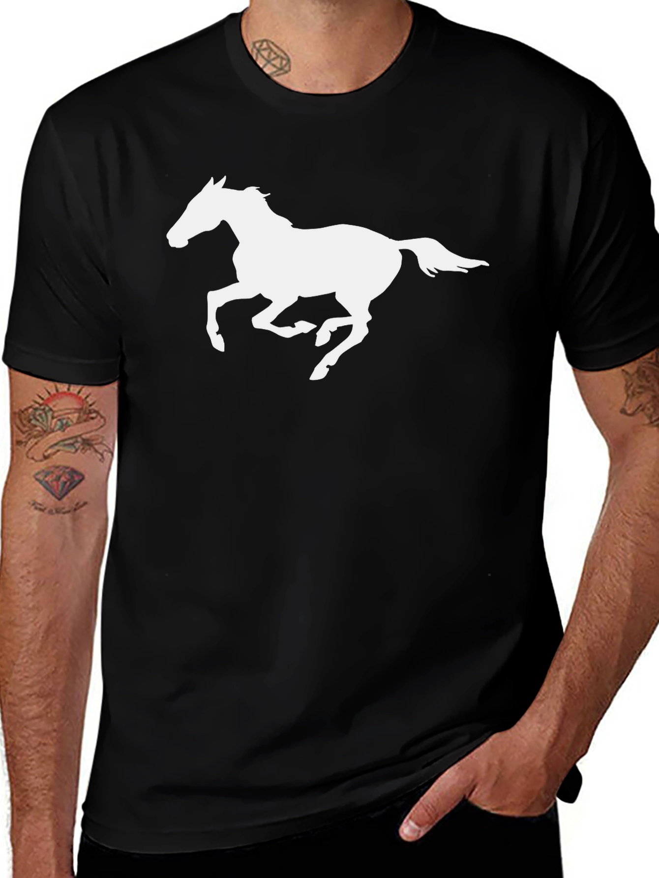 Variant 2 of Black T-Shirt with White Horse Graphic