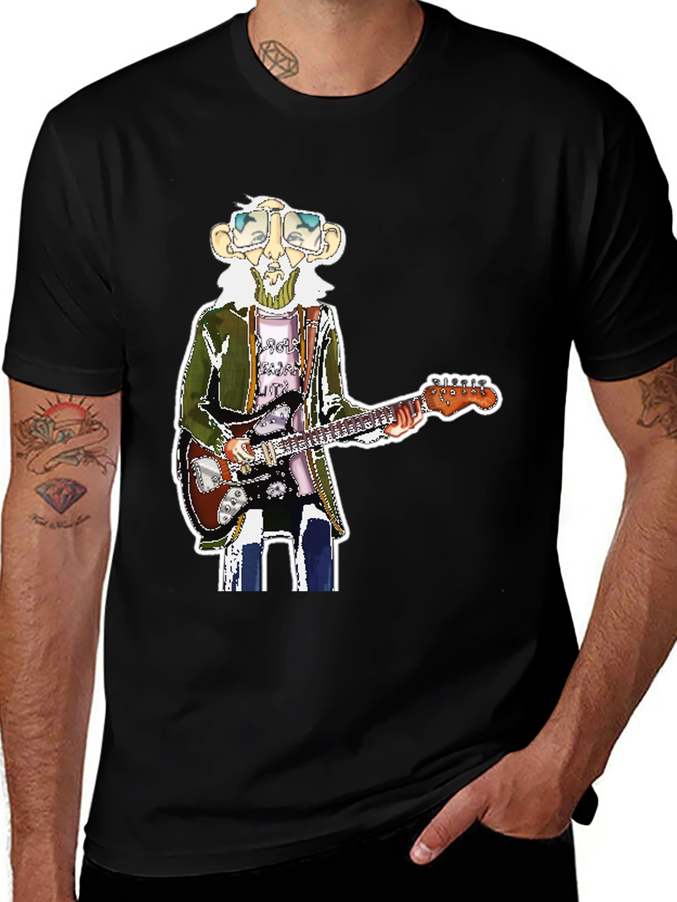 Variant 2 of Black T-Shirt with Guitarist Graphic