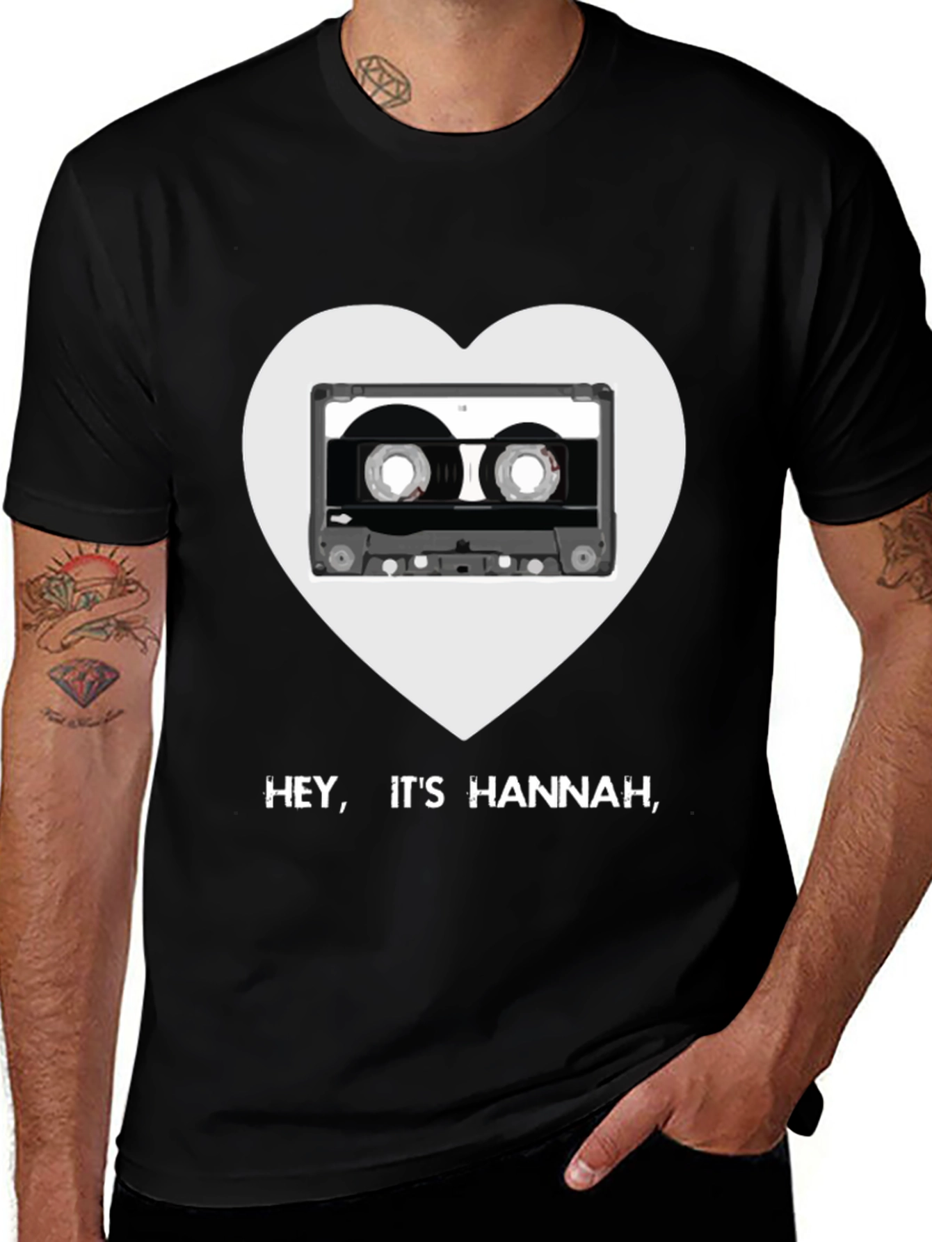 Variant 30 of Hey It's Hannah Cassette Heart Black T-Shirt