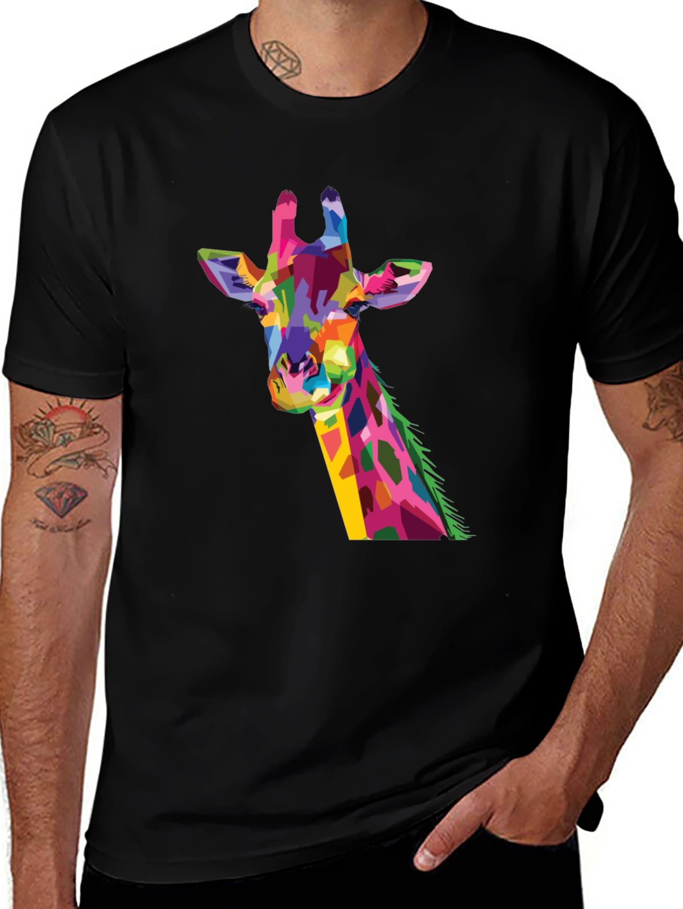 Variant 12 of Abstract Giraffe Graphic Print Black T-Shirt