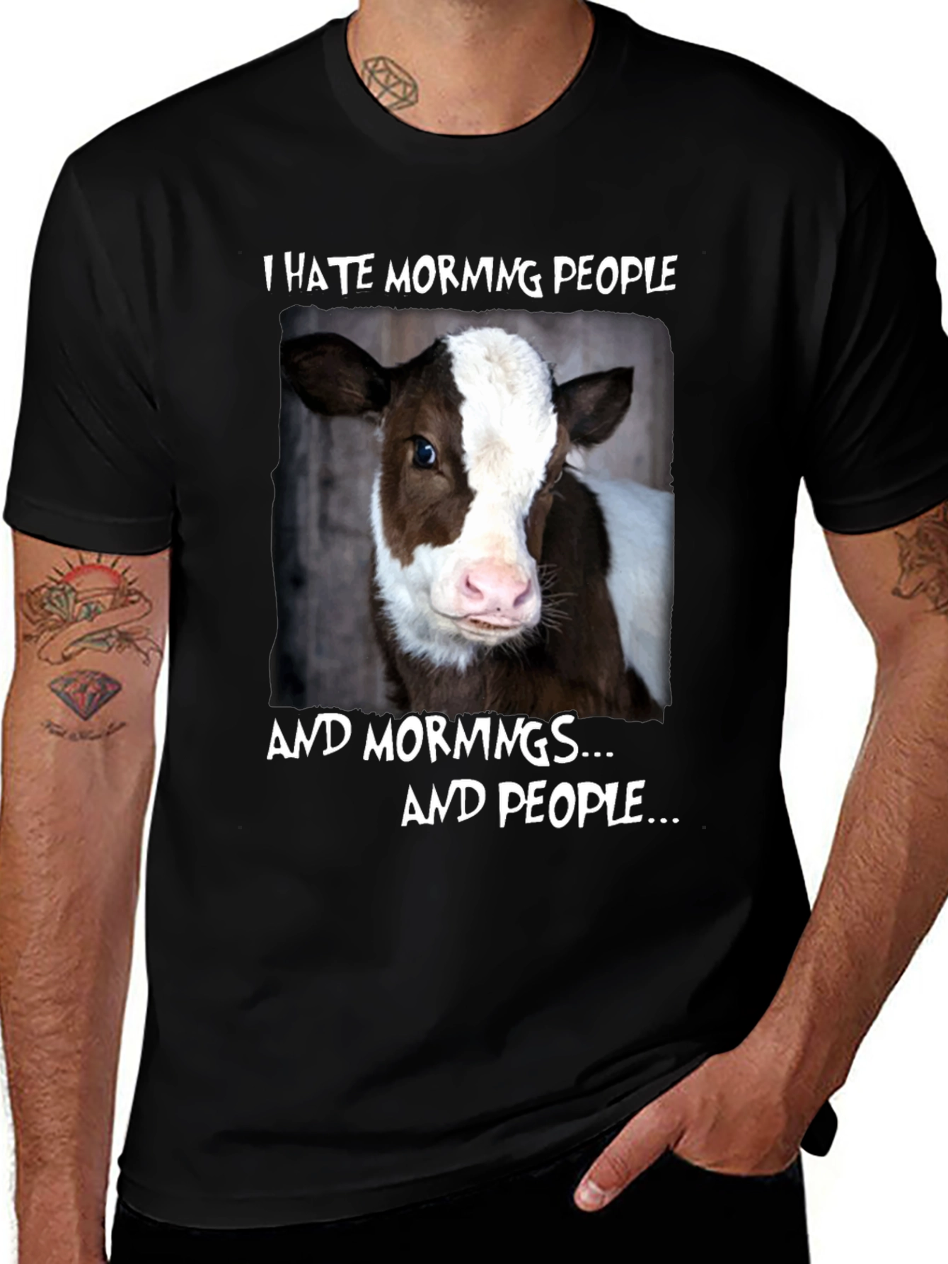 Variant 12 of Funny "I Hate Morning People" Cow Graphic Tee