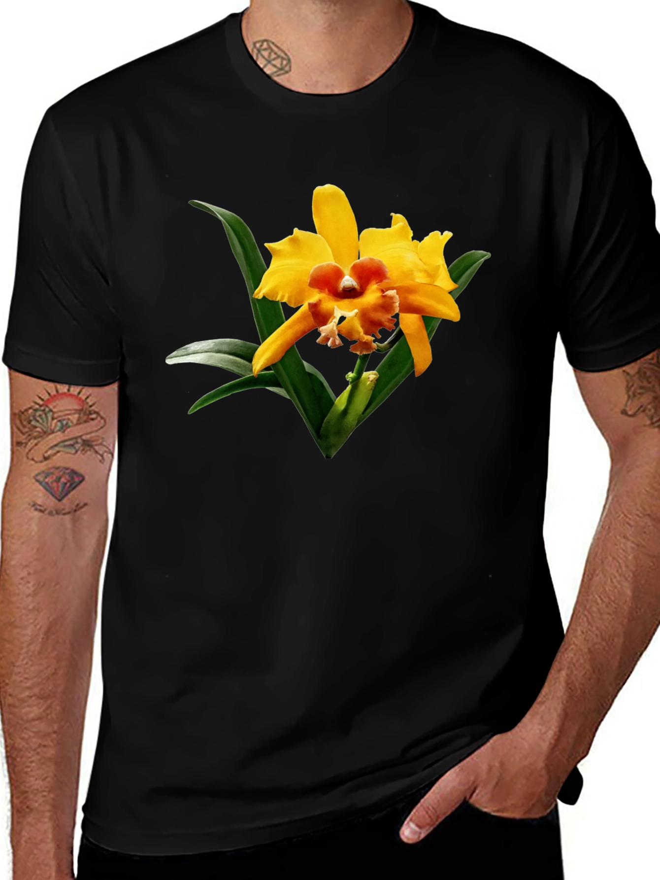 Variant 23 of Floral Graphic Tee - Exotic Orchid Black T-Shirt
