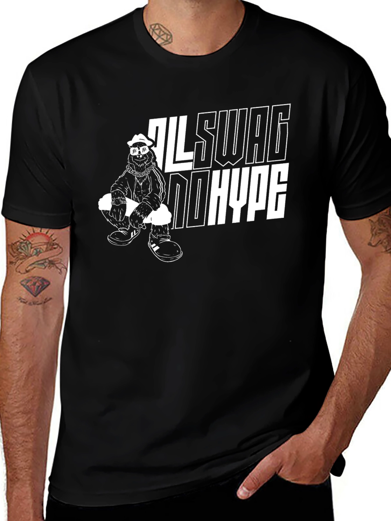 Variant 6 of Cool Black "All Swag No Hype" Graphic Tee