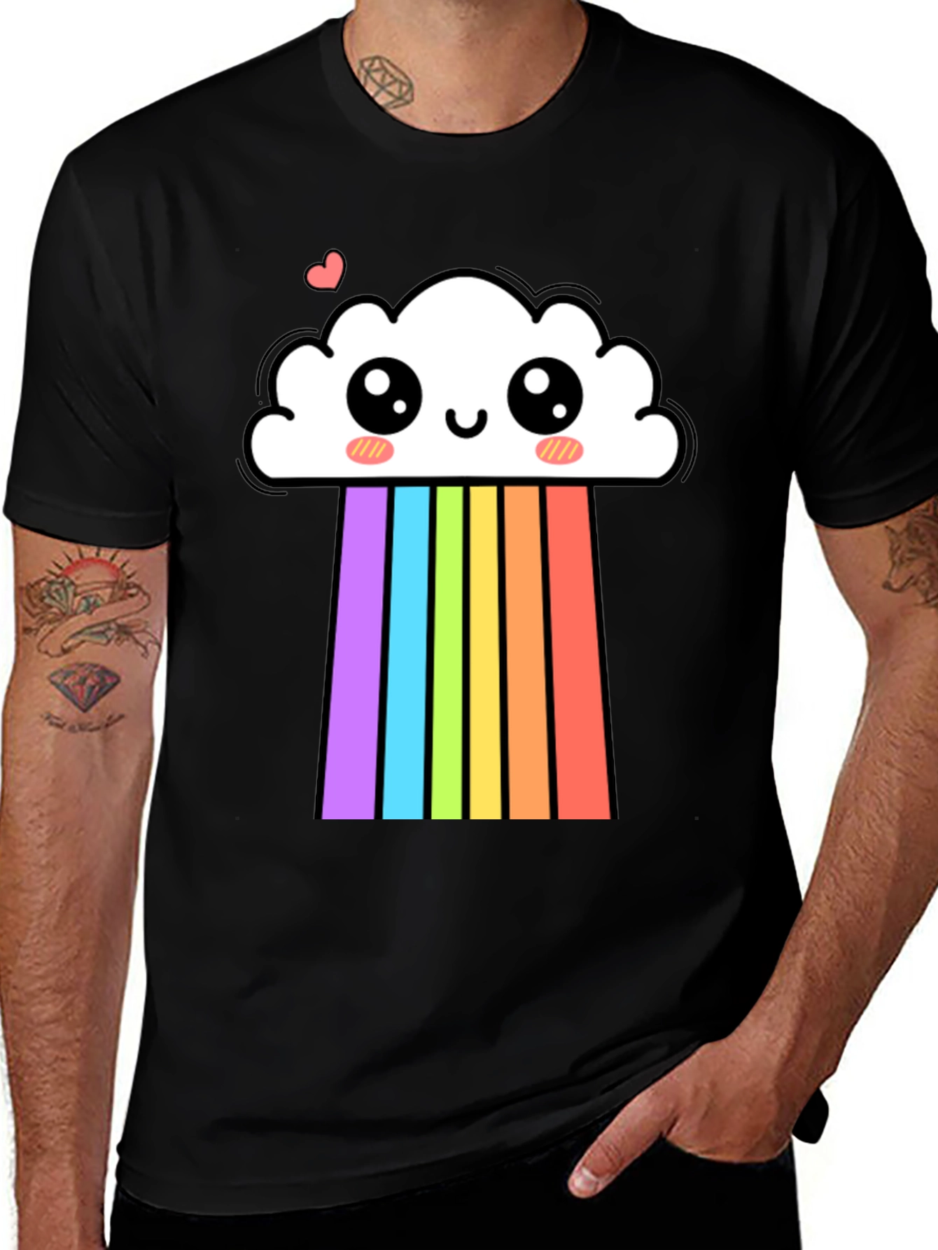 Variant 28 of Cute Cloud Rainbow Graphic Tee - Black Cotton T-Shirt
