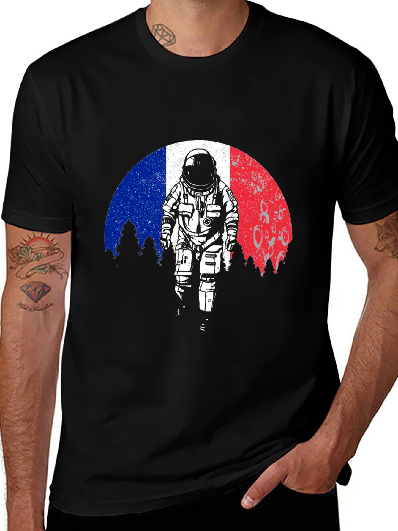 Variant 21 of Astronaut France Flag Graphic Black T-Shirt