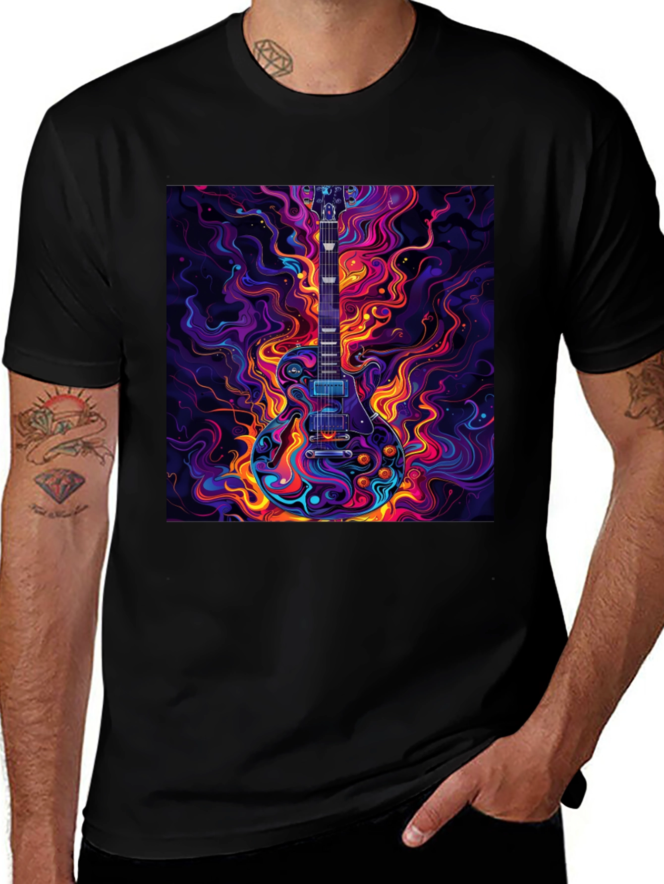 Variant 7 of Electric Guitar Art Graphic Tee - Vibrant Black T-Shirt