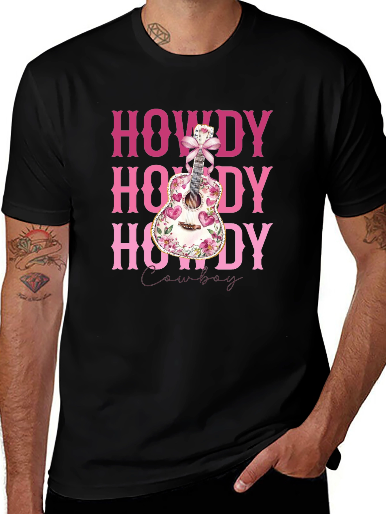 Variant 5 of Howdy Cowboy T-Shirt with Floral Guitar Design
