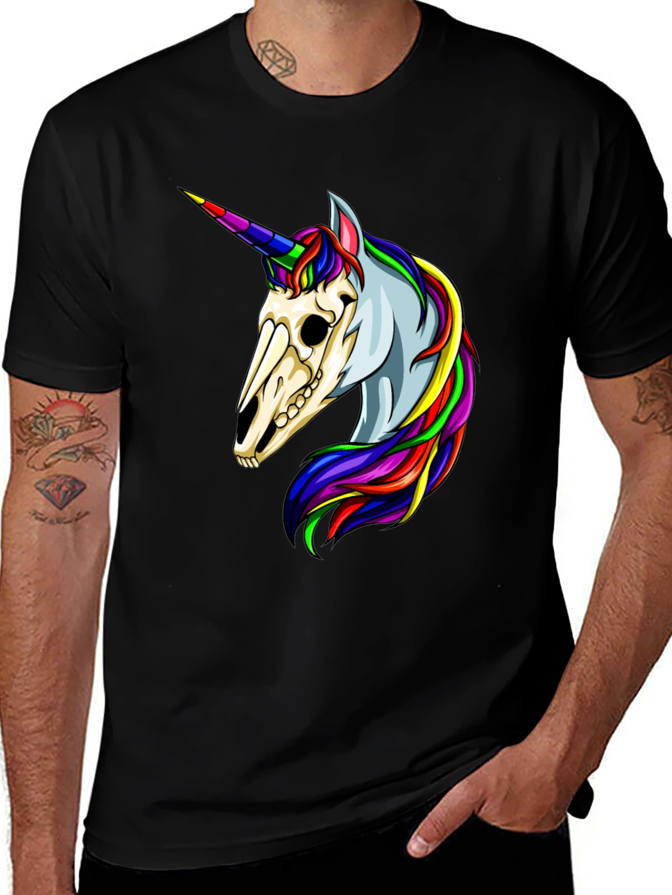 Variant 19 of Unicorn Skull Graphic Tee - Men's Black T-Shirt