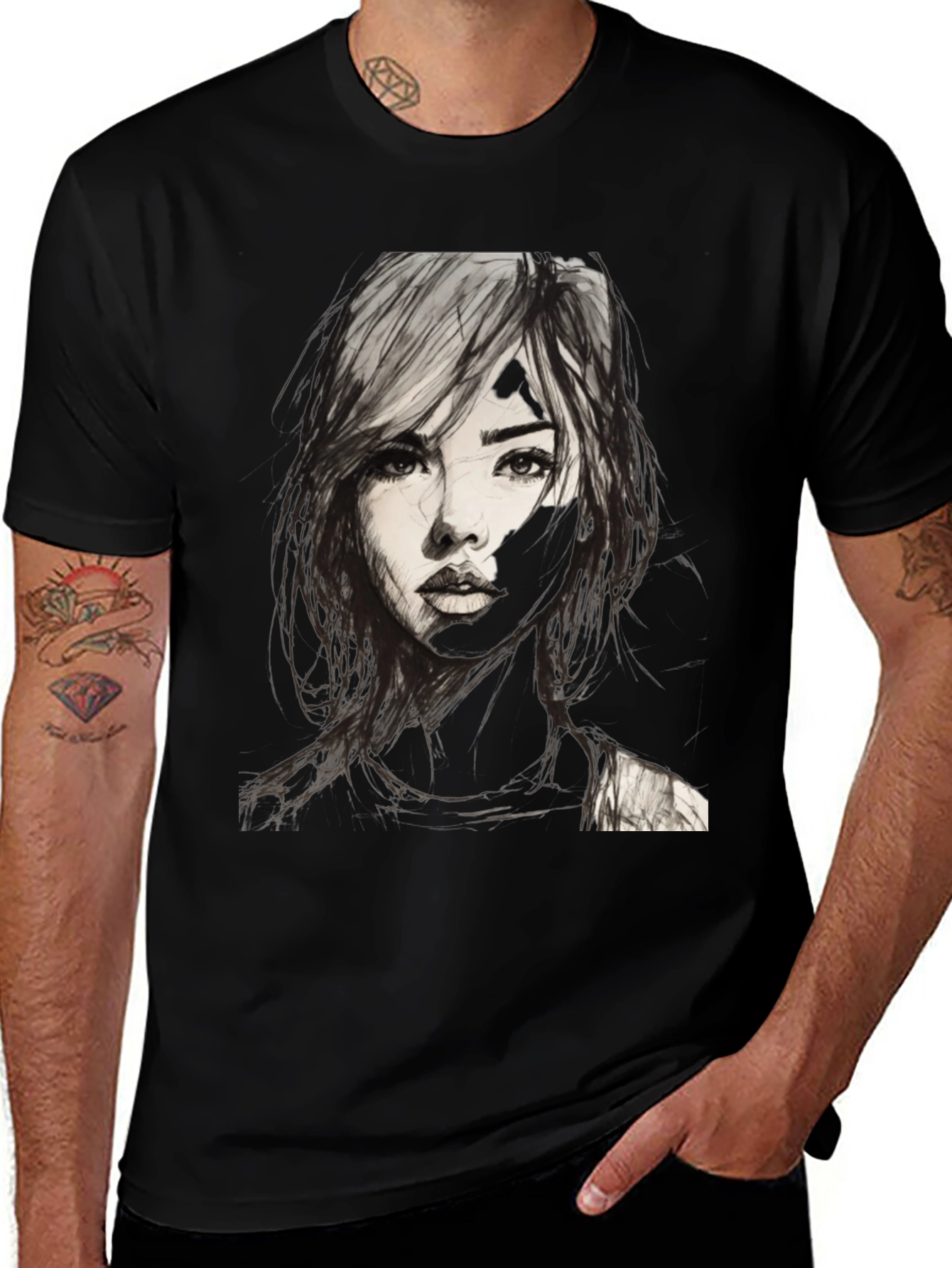 Variant 10 of Graphic Tee - Woman Portrait Black T-Shirt