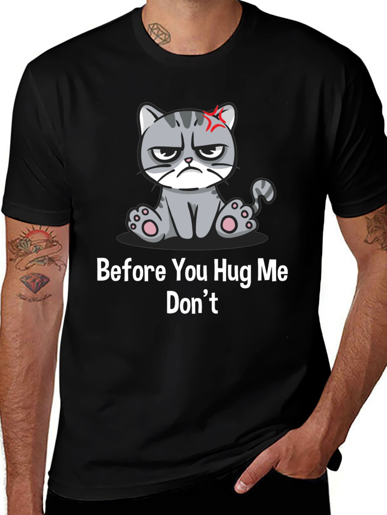 Variant 5 of Grumpy Cat Graphic Tee - "Before You Hug Me Don't" Black T-Shirt