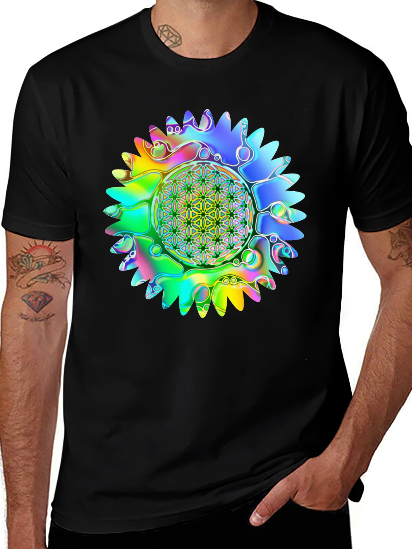 Variant 16 of Rainbow Flower of Life Graphic Tee
